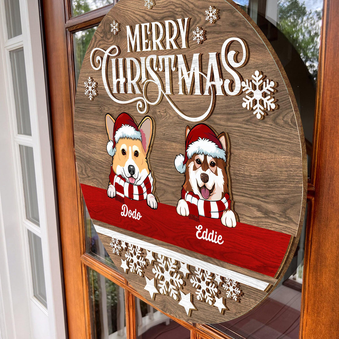 Personalized Dog Door Sign, Christmas Wreath Decorations, Gifts For Dog Lovers, Merry Christmas Wooden Welcome Door Signs, Dog Mom Gifts