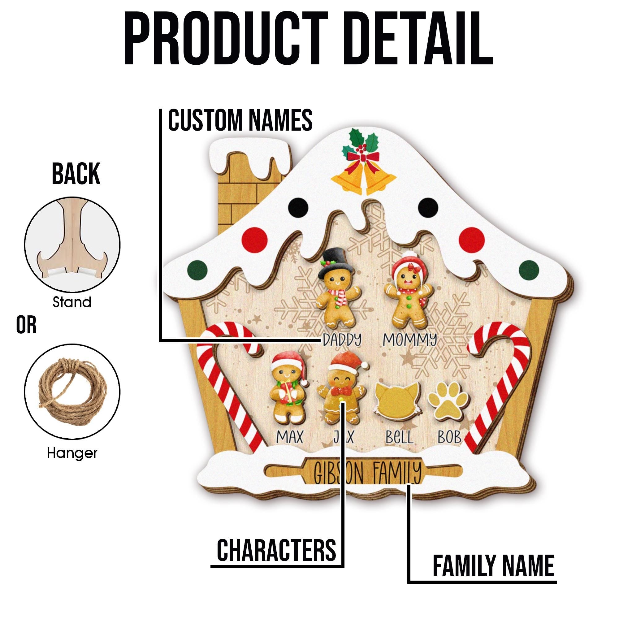 Personalized Christmas Gingerbread Family House with Names Framed Wooden Sign