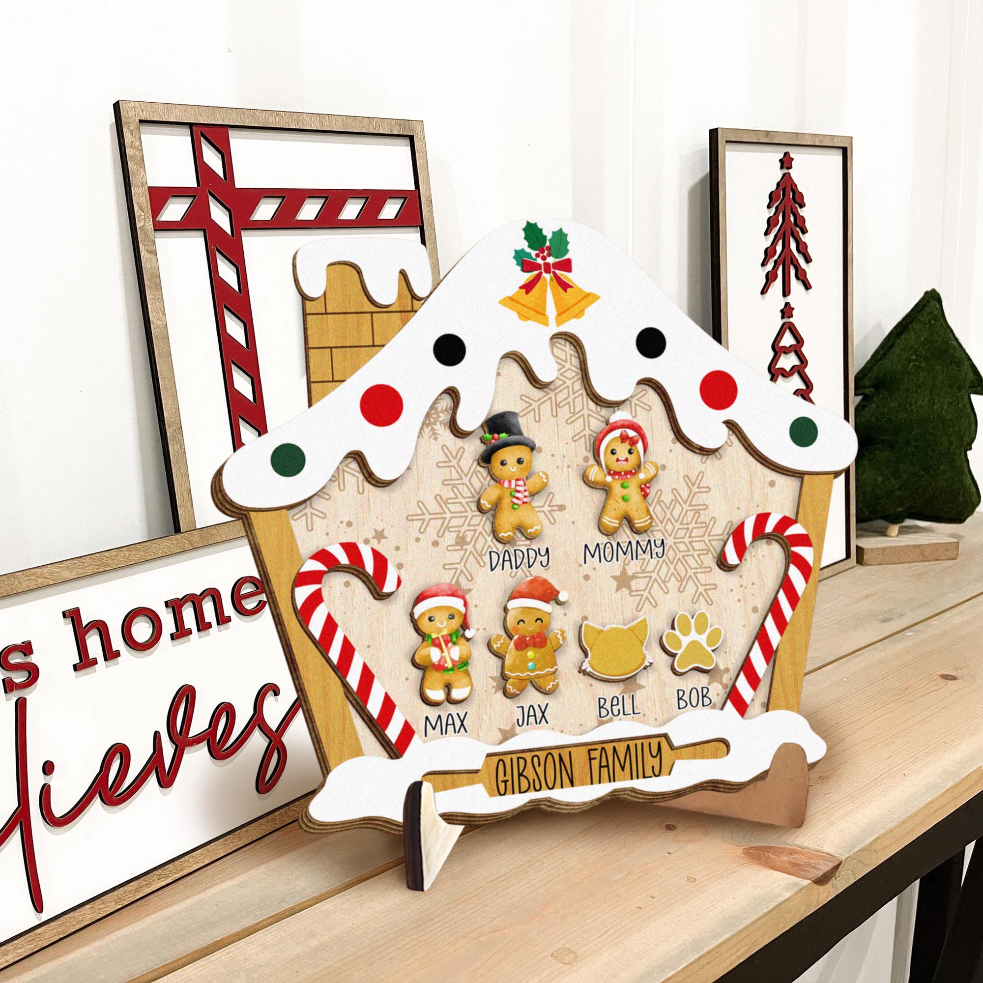 Personalized Christmas Gingerbread Family House with Names Framed Wooden Sign