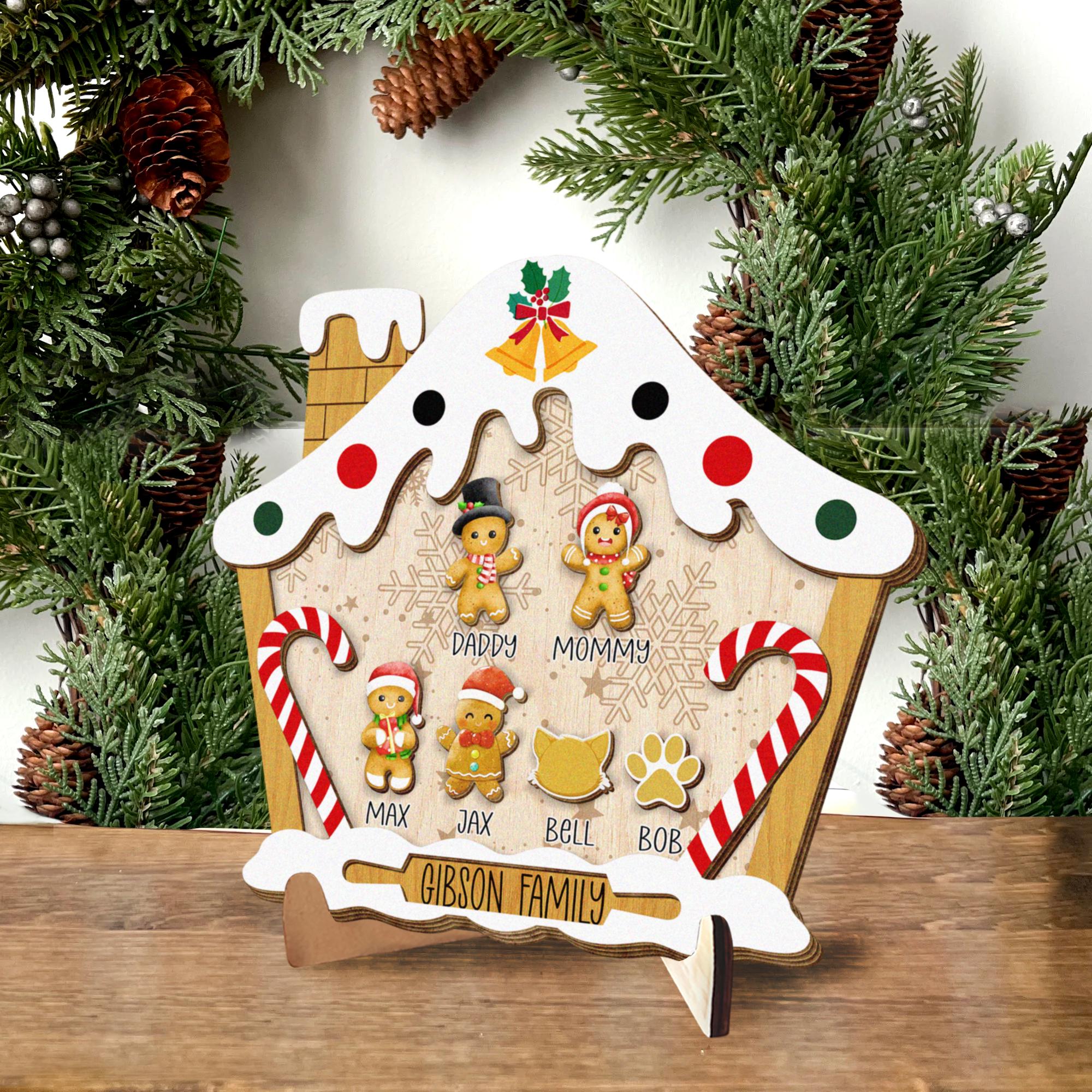 Personalized Christmas Gingerbread Family House with Names Framed Wooden Sign