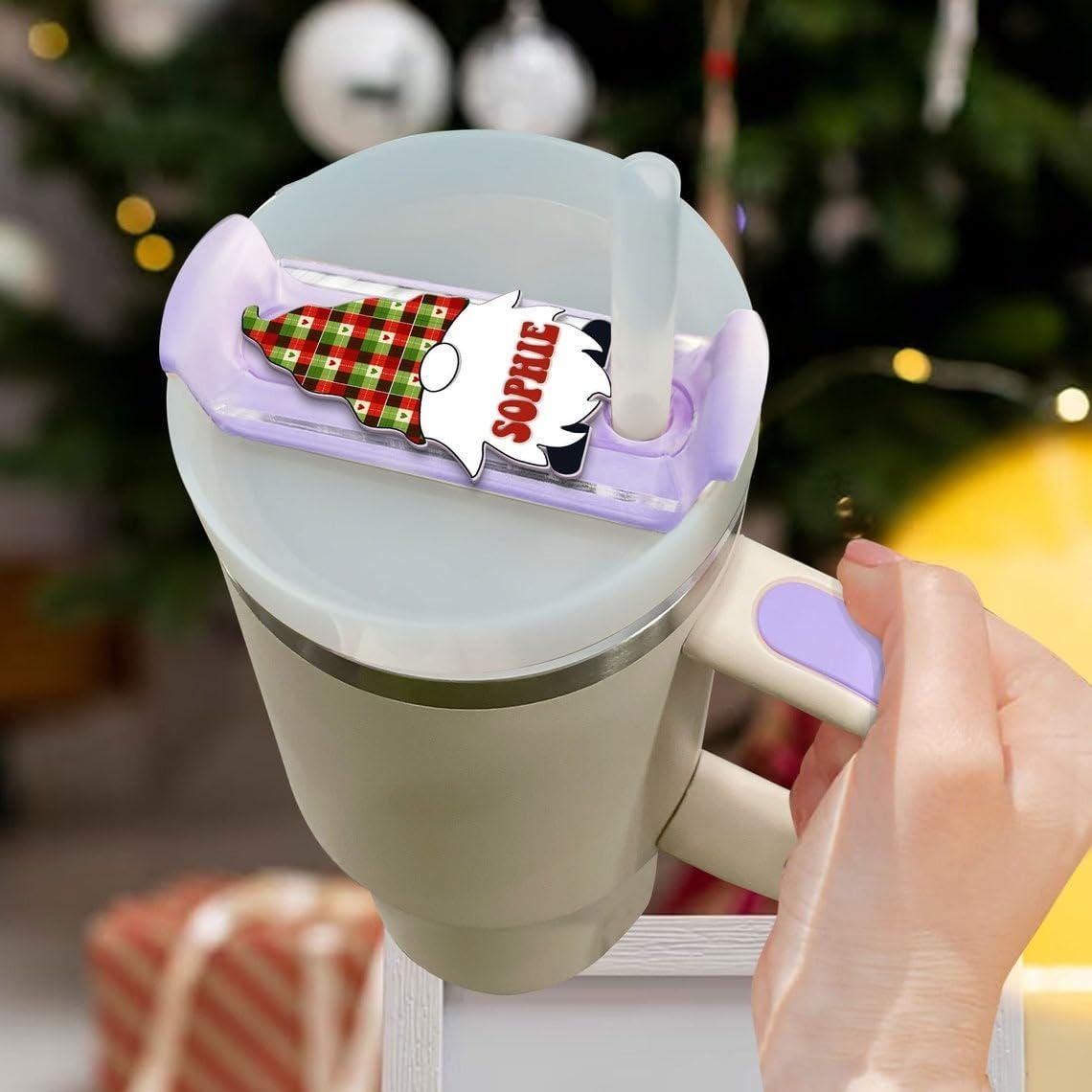 Personalized Christmas Tumbler Name Tag, Gnome Xmas Custom Name Topper, Tumbler Tag, Acrylic Name Tag, Stanley Name Plate