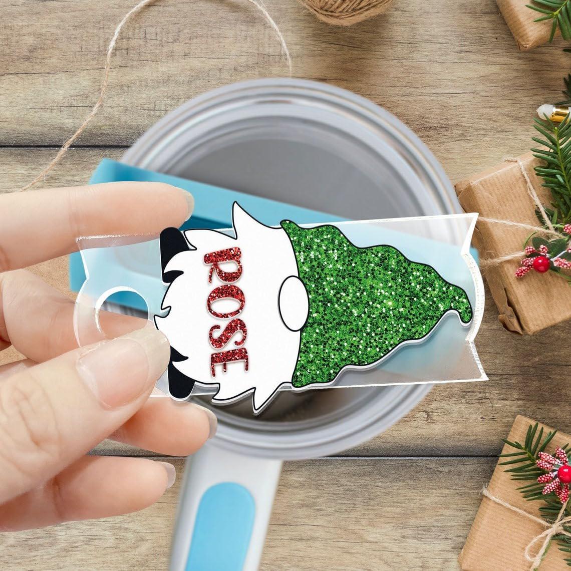 Personalized Christmas Tumbler Name Tag, Gnome Xmas Custom Name Topper, Tumbler Tag, Acrylic Name Tag, Stanley Name Plate