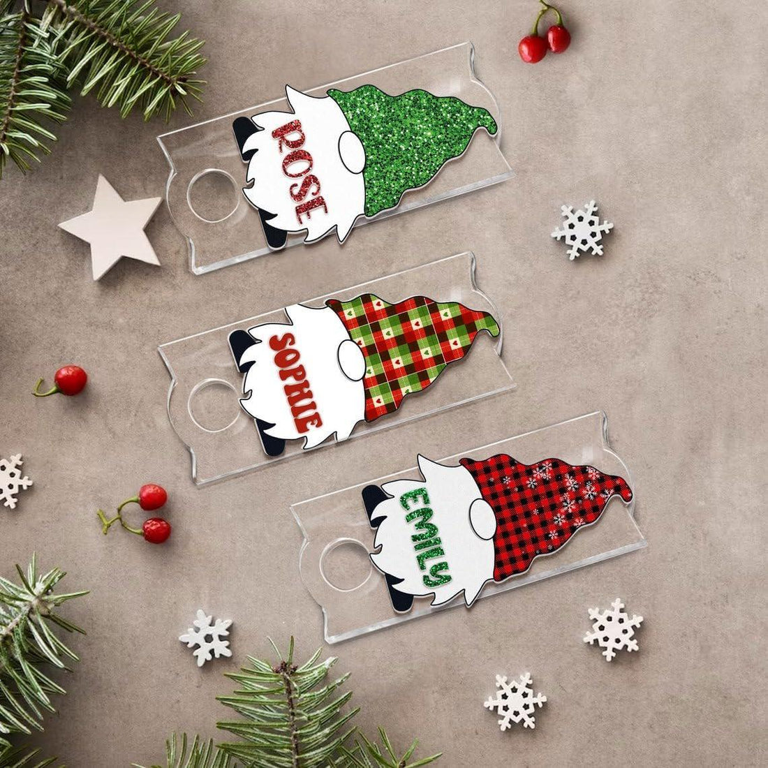 Personalized Christmas Tumbler Name Tag, Gnome Xmas Custom Name Topper, Tumbler Tag, Acrylic Name Tag, Stanley Name Plate