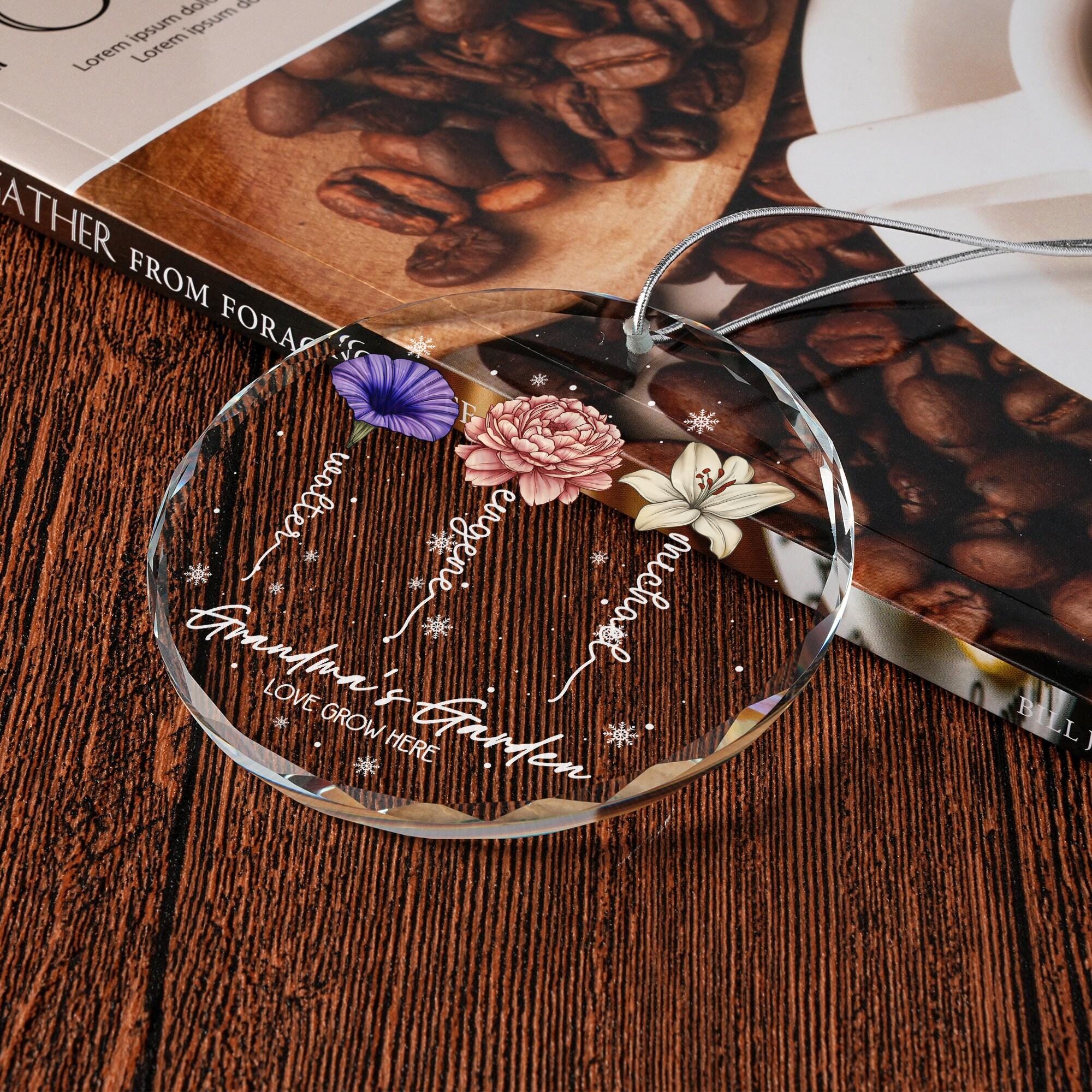Grandma's Garden Birth Flower Personalized Christmas Crystal Ornament Gift for Grandma from Grandchildren