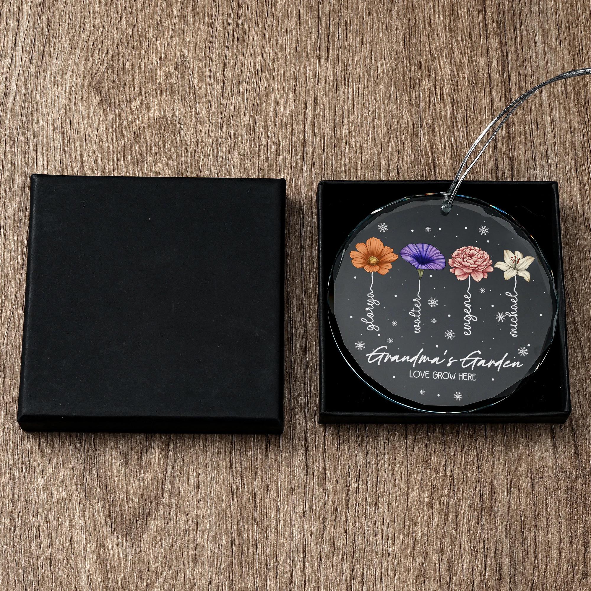 Grandma's Garden Birth Flower Personalized Christmas Crystal Ornament Gift for Grandma from Grandchildren