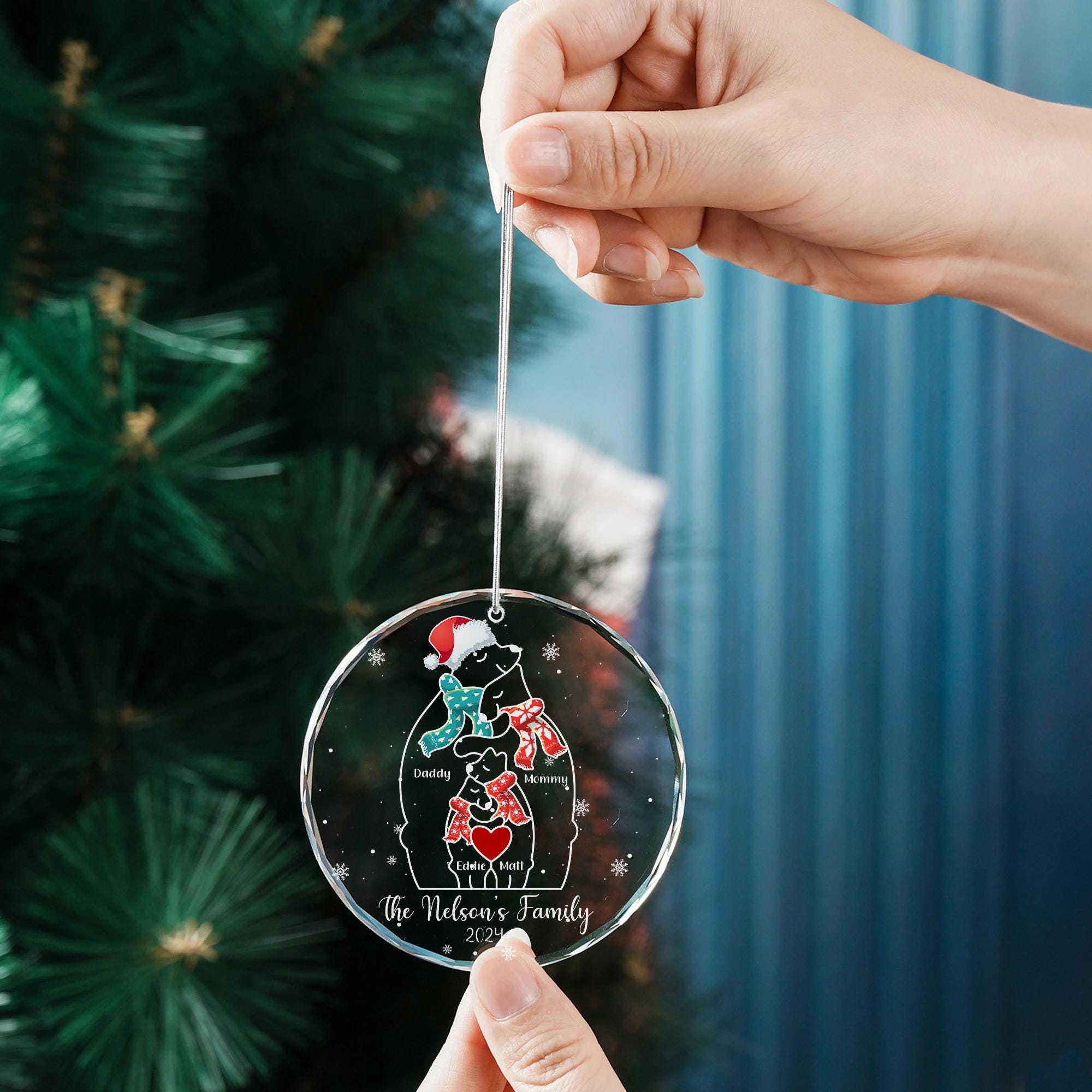 Bear Family Puzzle Personalized Christmas Crystal Ornament Gift for Mom, Dad and Kids