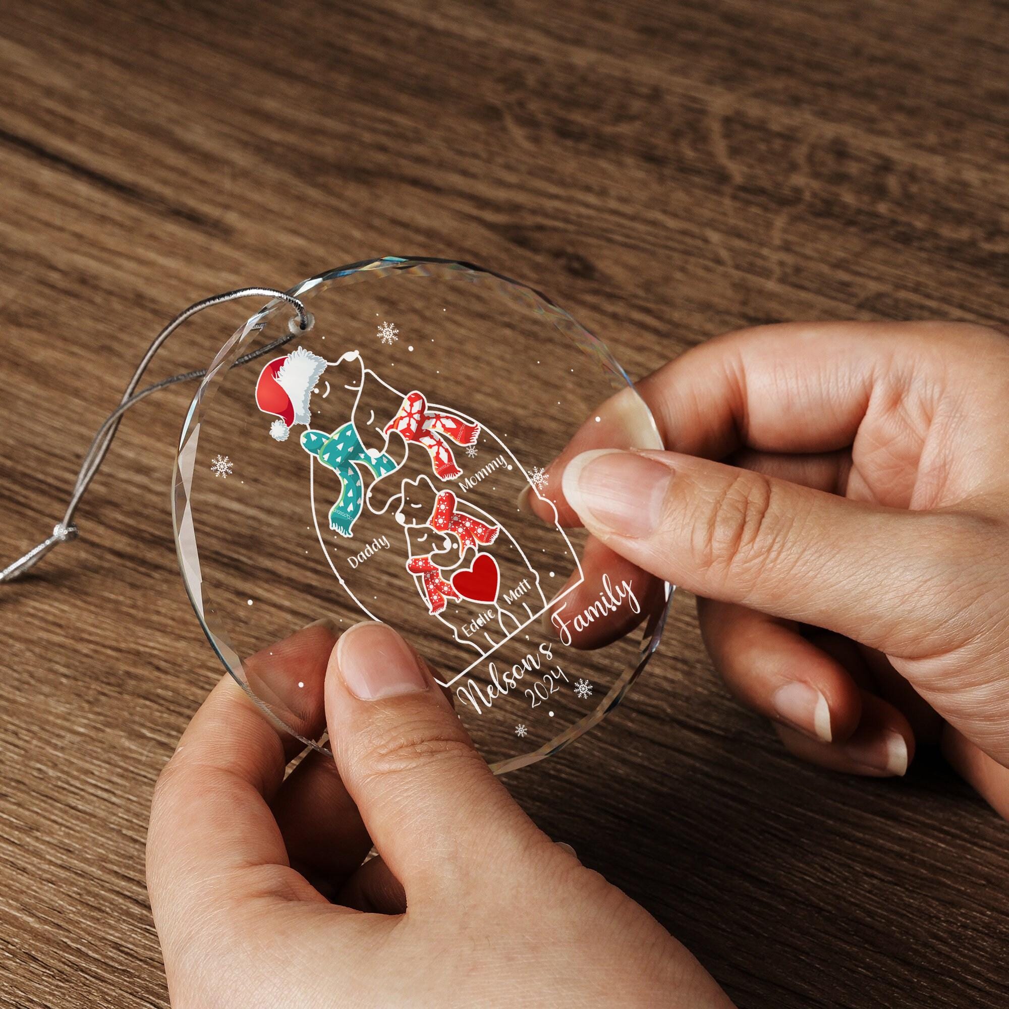 Bear Family Puzzle Personalized Christmas Crystal Ornament Gift for Mom, Dad and Kids