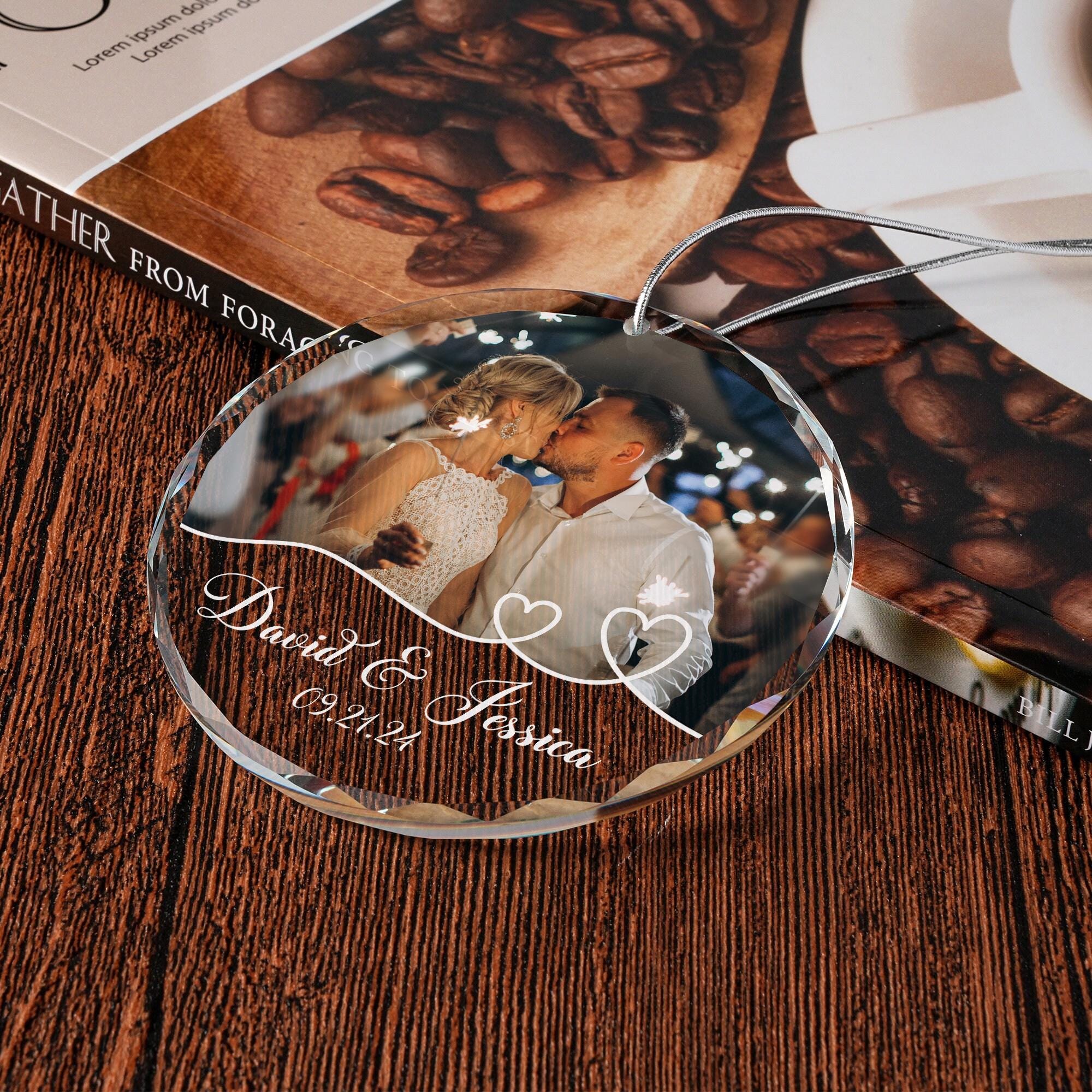 Personalized Couple Photo Crystal Ornament, Newly Married Glass Ornaments, Valentine Gifts, Bridal Shower, Mr & Mrs Christmas Keepsake Gifts
