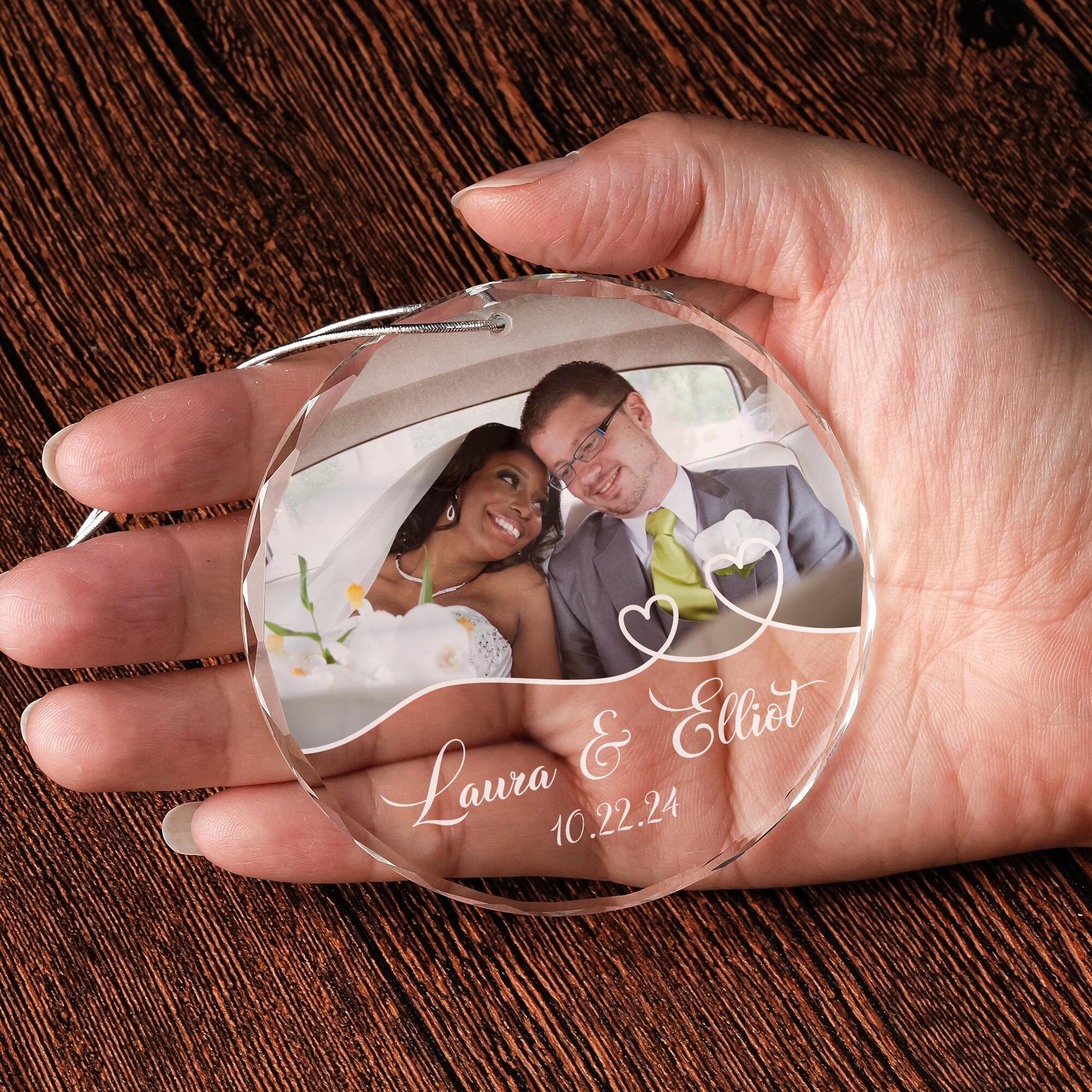 Personalized Couple Photo Crystal Ornament, Newly Married Glass Ornaments, Valentine Gifts, Bridal Shower, Mr & Mrs Christmas Keepsake Gifts