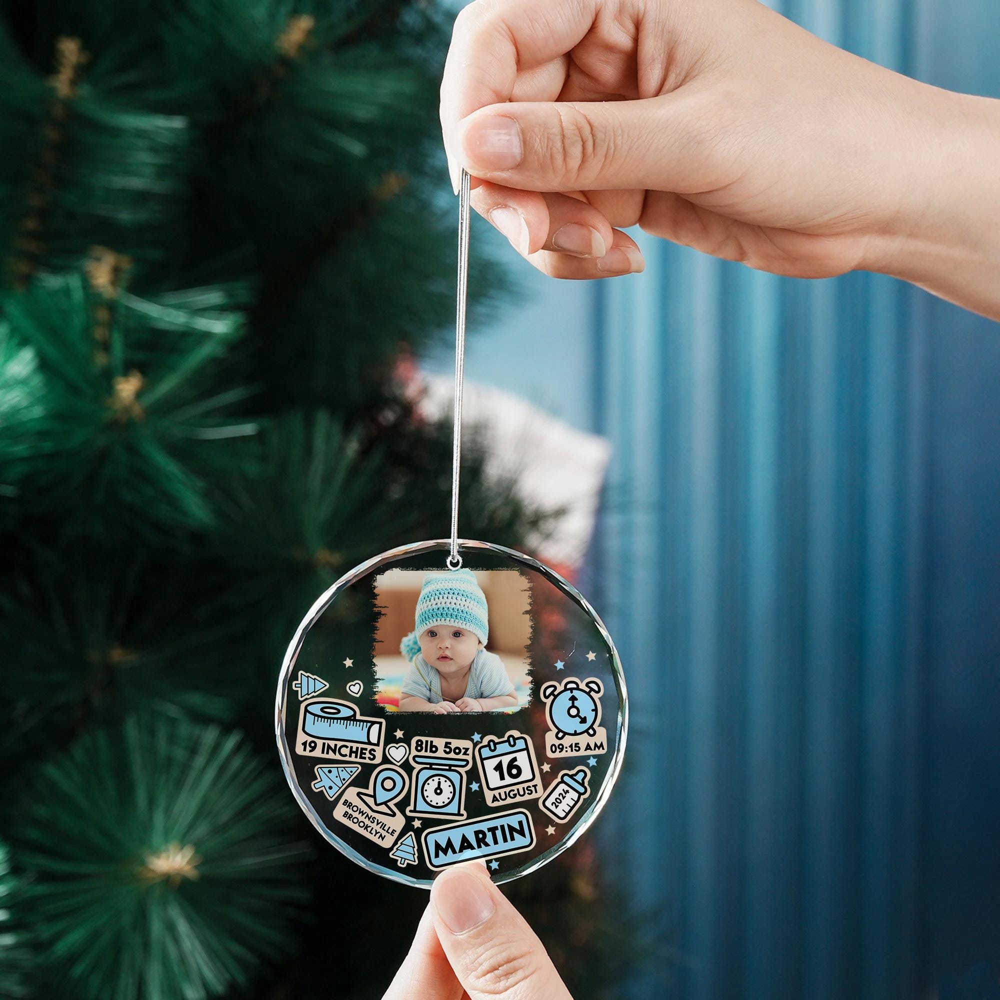 Personalized Baby Photo Crystal Ornament, Baby Ornament First Christmas, Newborn Glass Ornaments