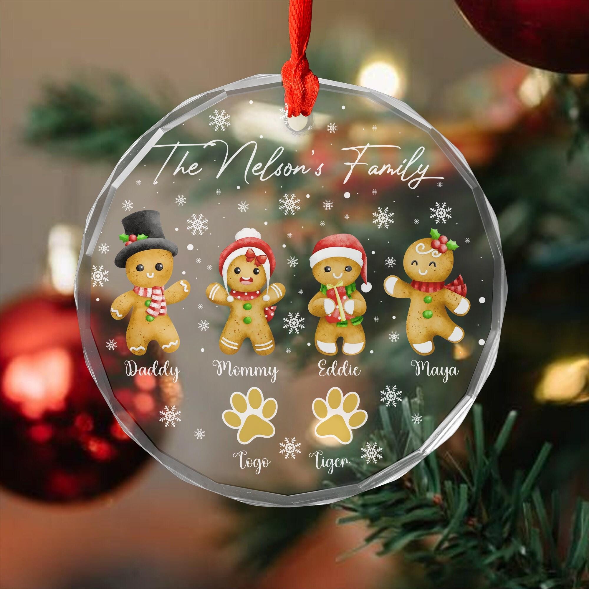Personalized Christmas Gingerbread Family Crystal Ornament, Family Glass Ornaments for Christmas Tree, Christmas Ornament 2024