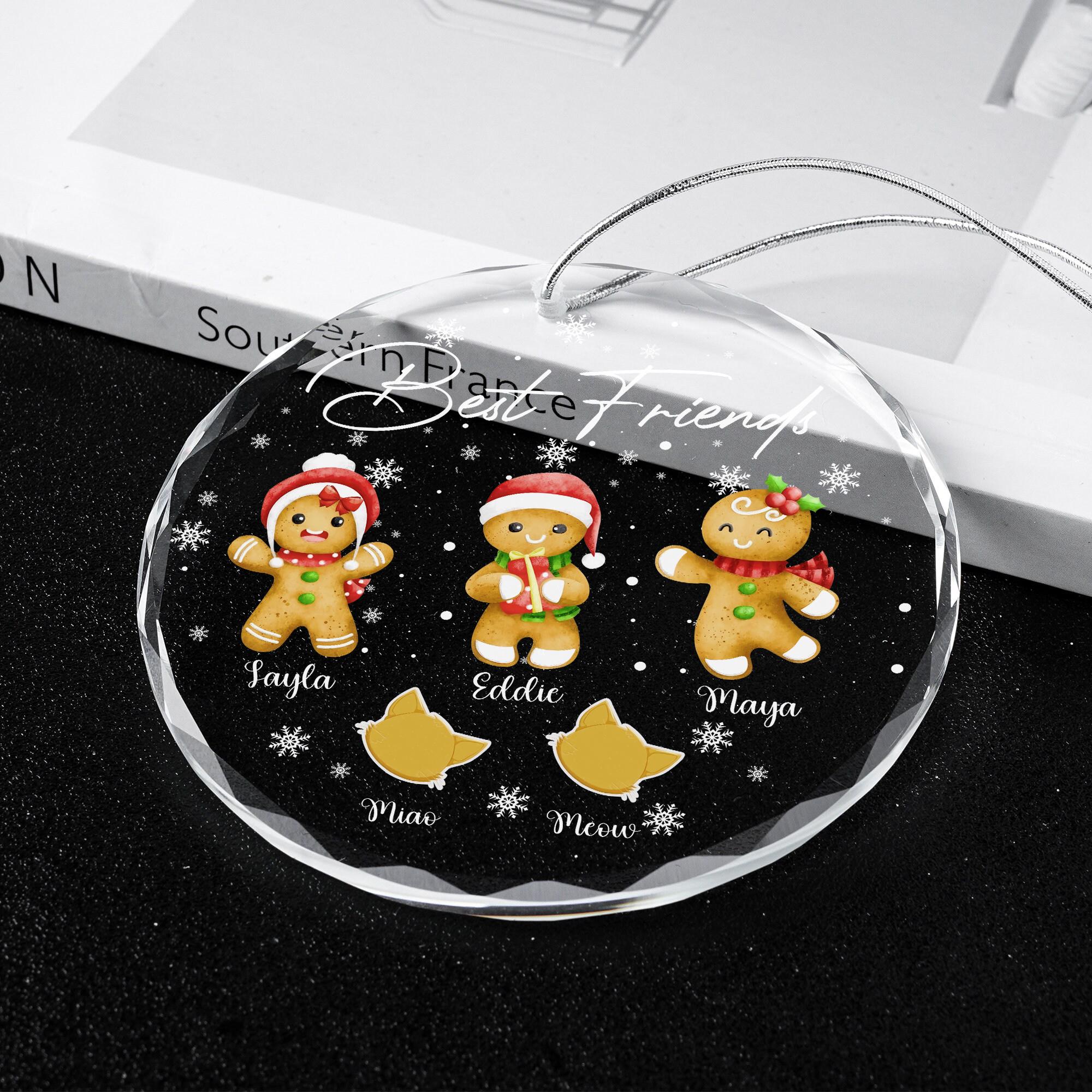 Personalized Christmas Gingerbread Family Crystal Ornament, Family Glass Ornaments for Christmas Tree, Christmas Ornament 2024