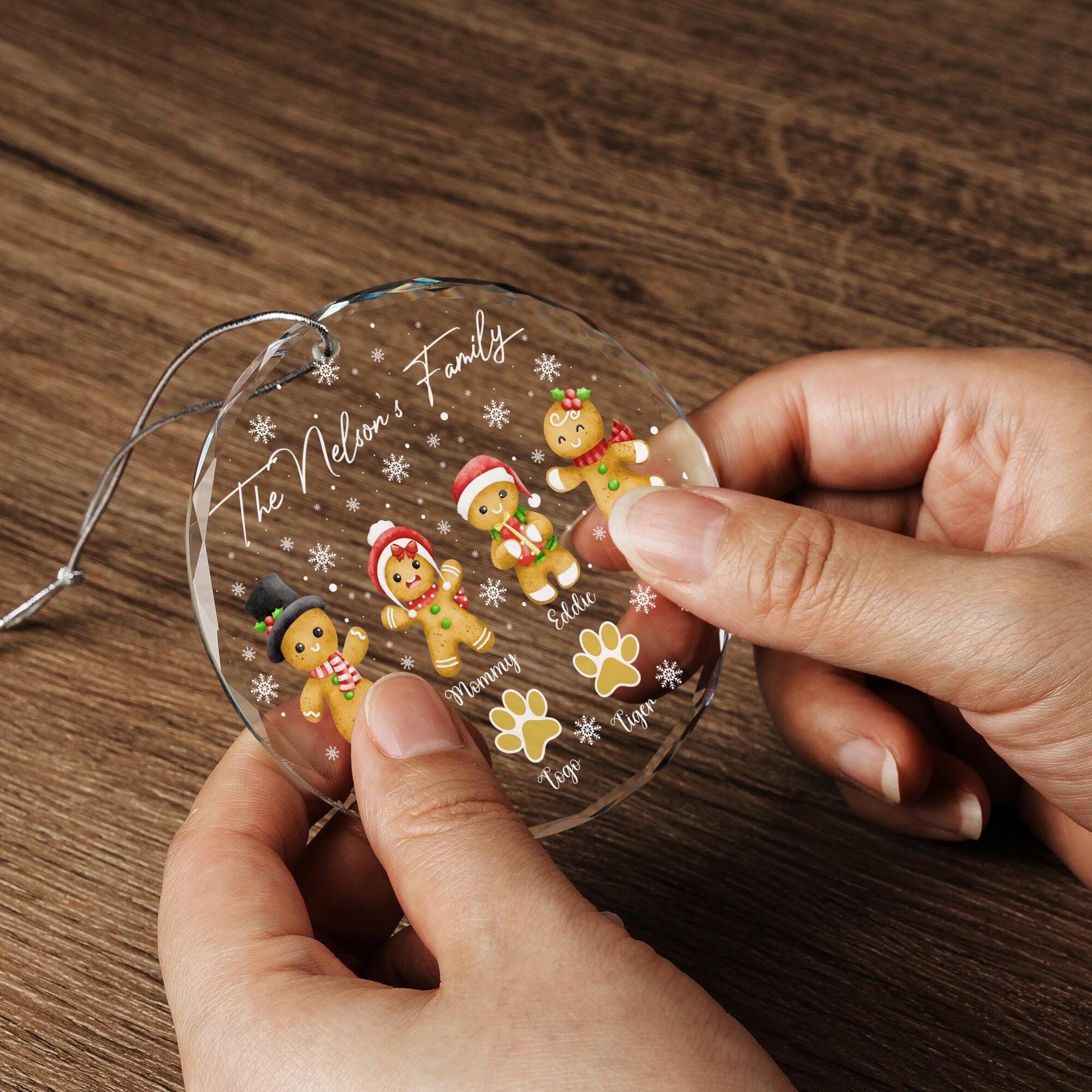 Personalized Christmas Gingerbread Family Crystal Ornament, Family Glass Ornaments for Christmas Tree, Christmas Ornament 2024