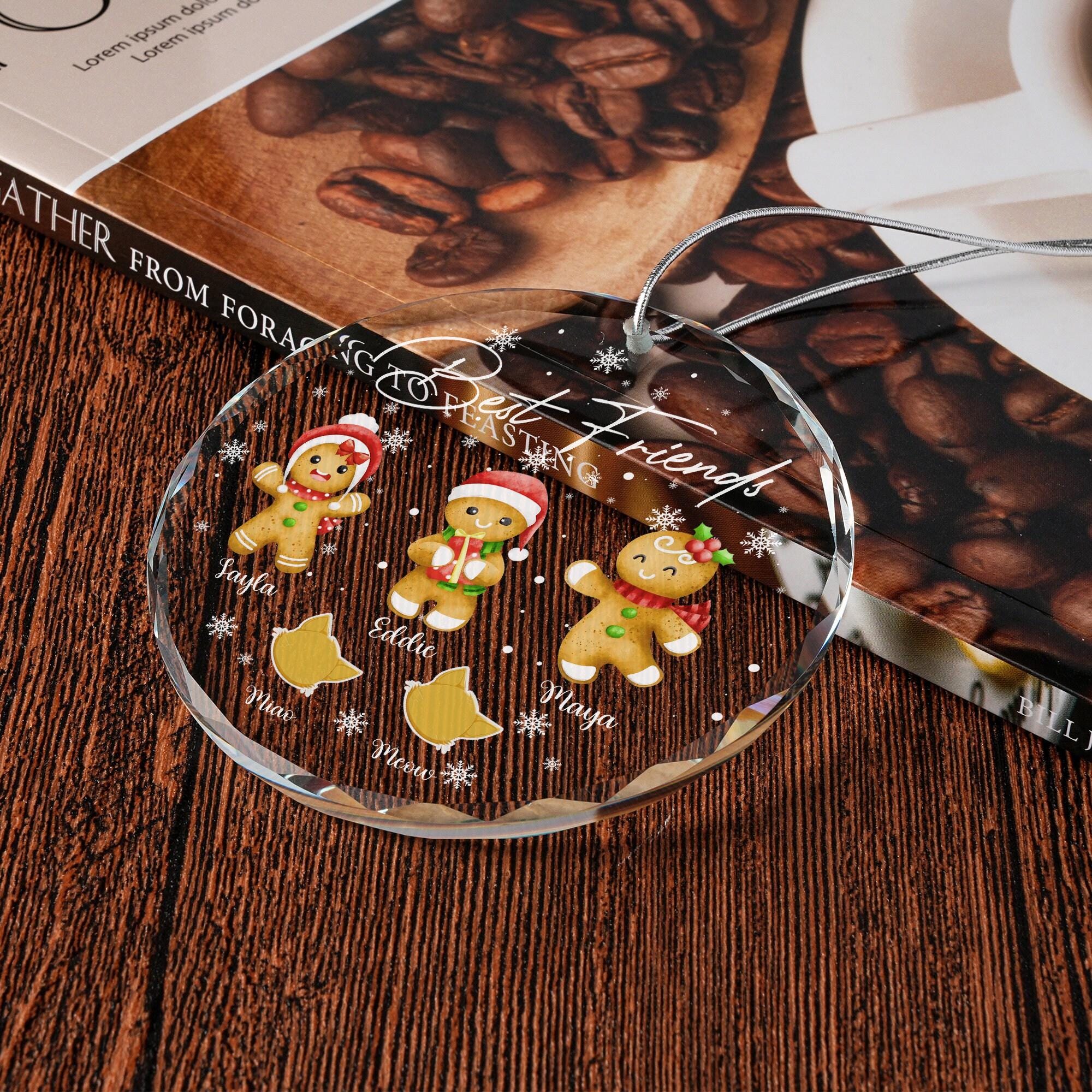 Personalized Christmas Gingerbread Family Crystal Ornament, Family Glass Ornaments for Christmas Tree, Christmas Ornament 2024