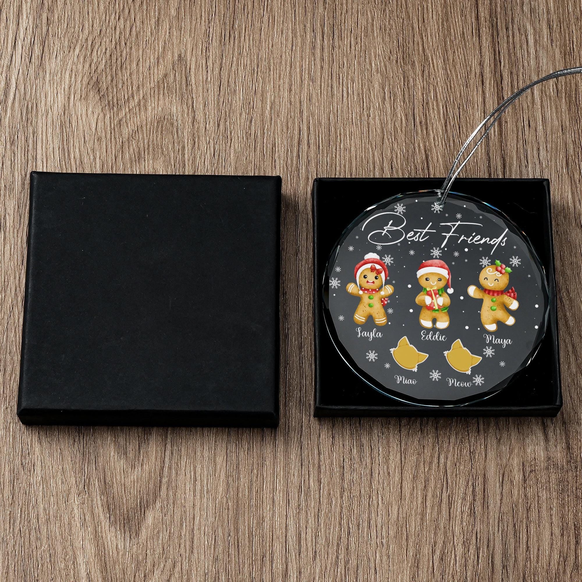 Personalized Christmas Gingerbread Family Crystal Ornament, Family Glass Ornaments for Christmas Tree, Christmas Ornament 2024