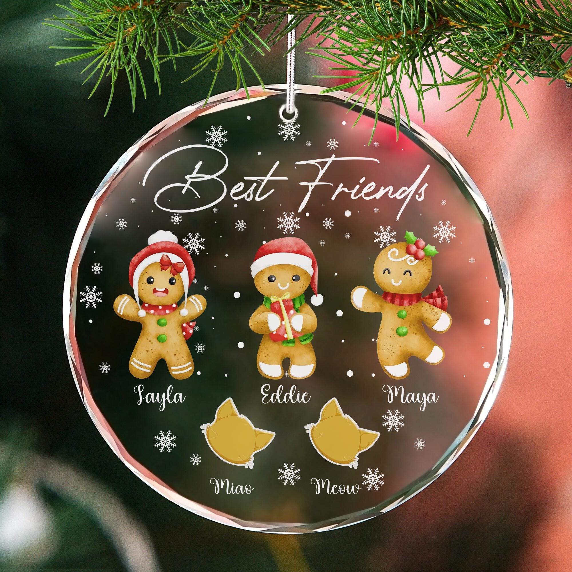 Personalized Christmas Gingerbread Family Crystal Ornament, Family Glass Ornaments for Christmas Tree, Christmas Ornament 2024