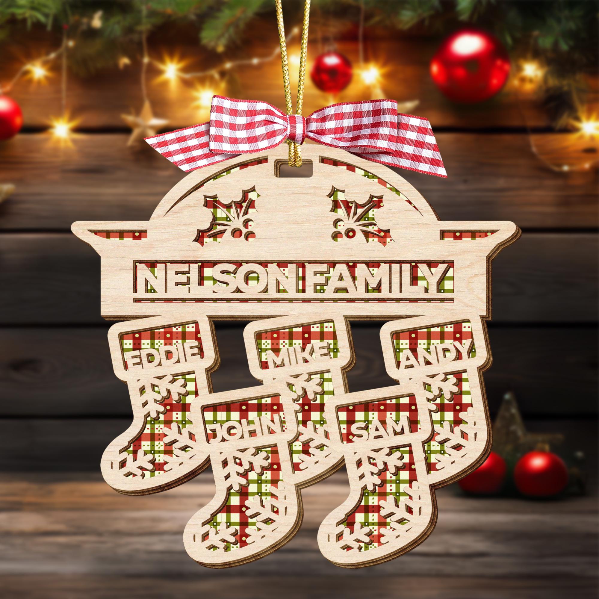 Personalized Wooden Stocking Christmas Ornaments with Names Family of 9 - Ornaments for Christmas Tree Decorations