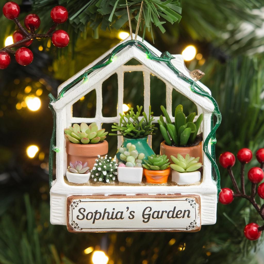 Personalized Greenhouse 2D Acrylic Ornament, Custom Succulent Garden Christmas Decor, Plant Lover Gift