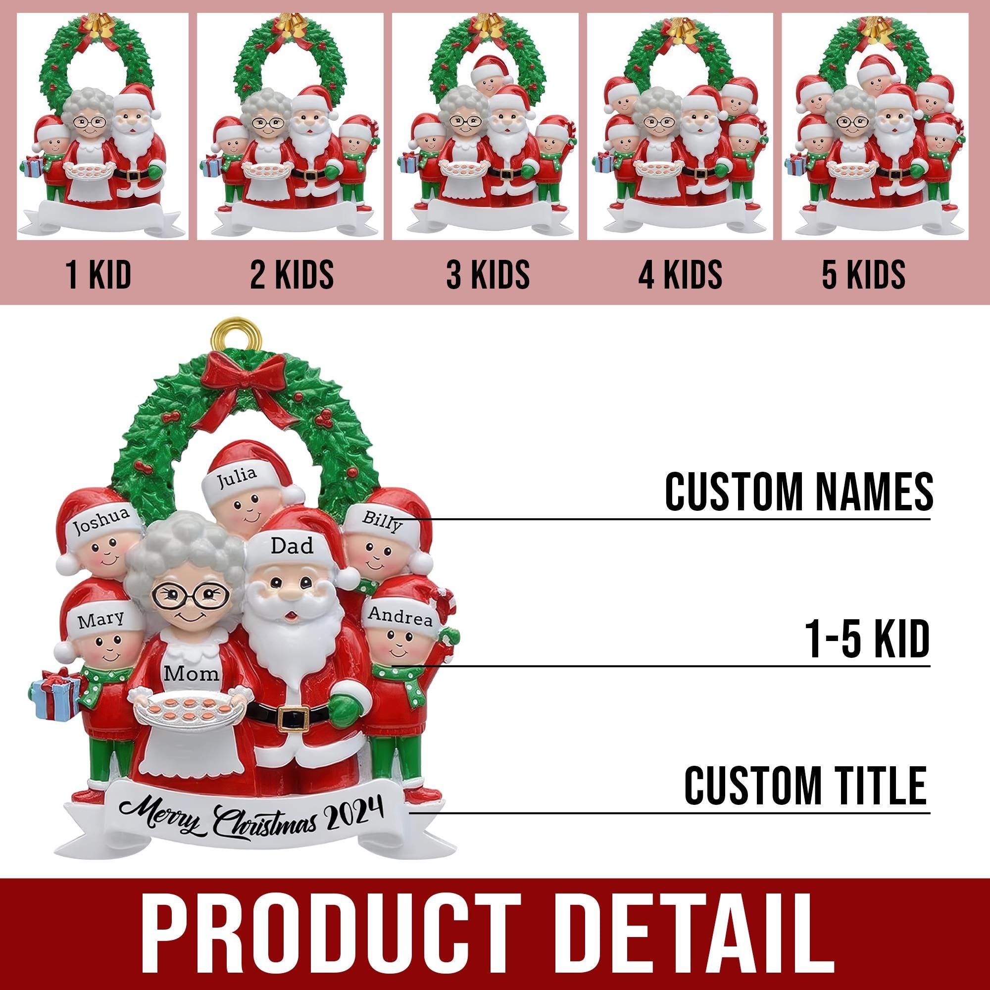 Personalized Family Santa Claus Christmas Resin Ornament, 2024 Family of 7 Christmas Ornament Stocking for Tree Decoration