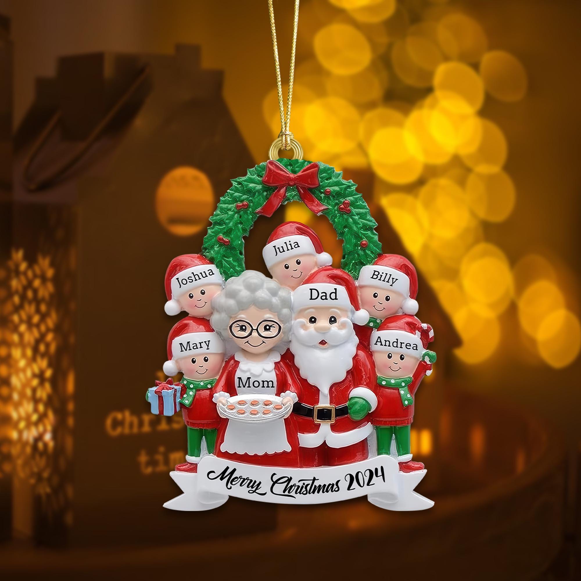 Personalized Family Santa Claus Christmas Resin Ornament, 2024 Family of 7 Christmas Ornament Stocking for Tree Decoration