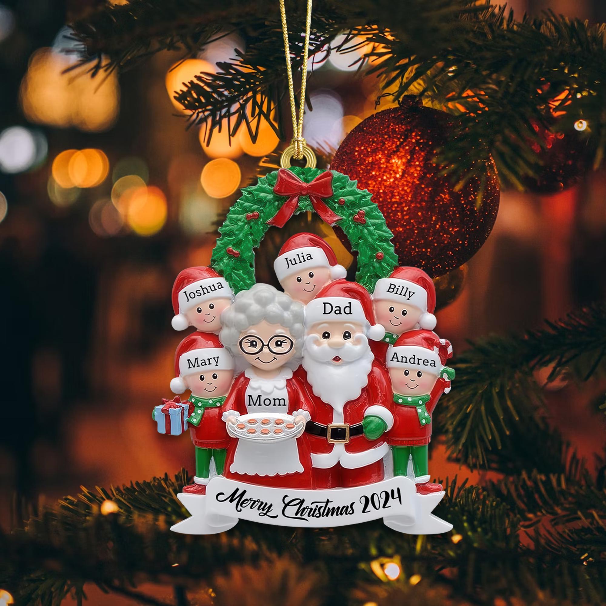 Personalized Family Santa Claus Christmas Resin Ornament, 2024 Family of 7 Christmas Ornament Stocking for Tree Decoration