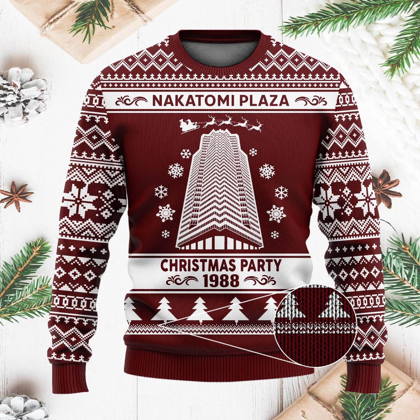 Nakatomi Plaza Christmas Party Sweater - Funny 1988 Die Hard Ugly Xmas Sweater - Holiday Pullover for Movie Fans