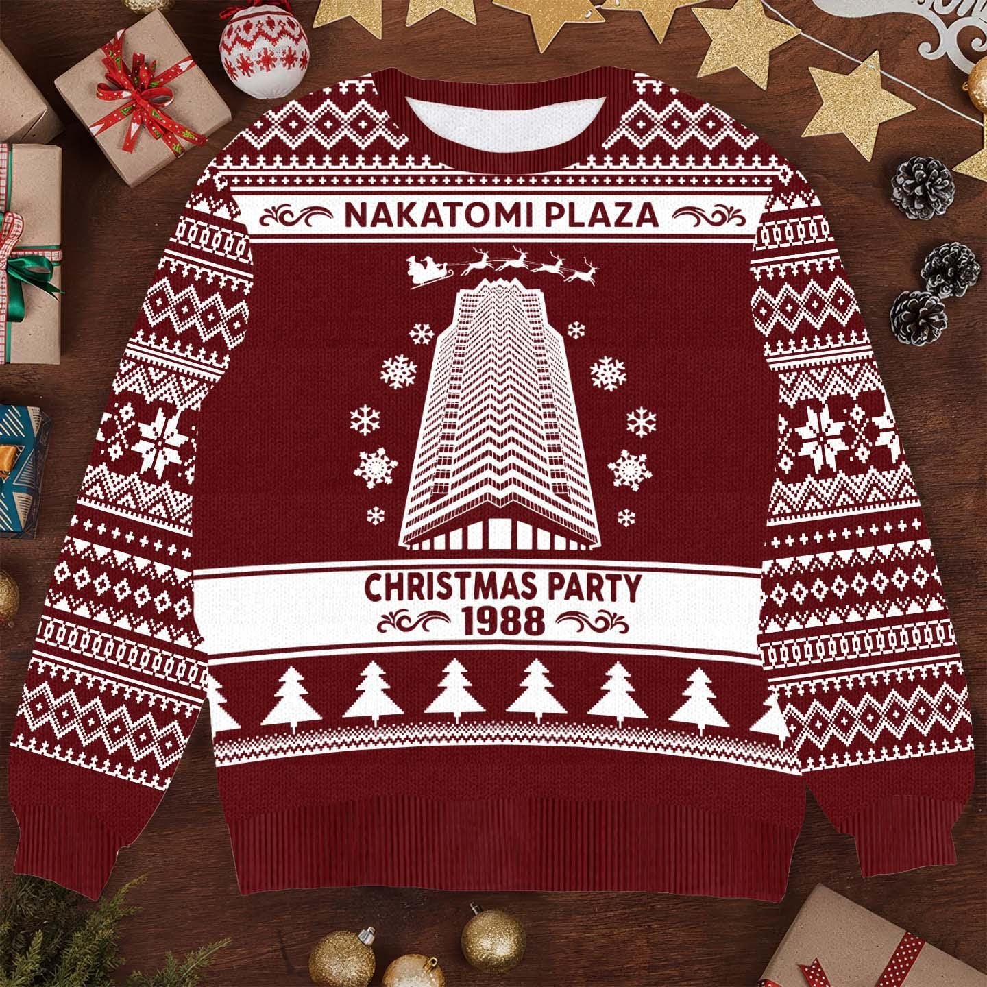 Nakatomi Plaza Christmas Party Sweater - Funny 1988 Die Hard Ugly Xmas Sweater - Holiday Pullover for Movie Fans