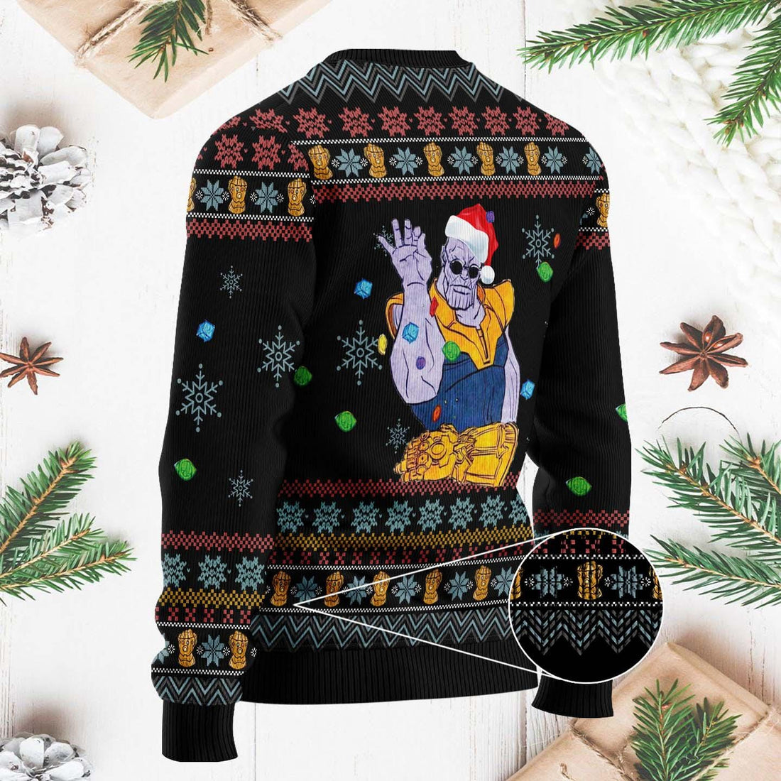 Funny Thanos Christmas Sweater - Infinity Gauntlet Ugly Xmas Sweater - Festive Holiday Pullover for Superhero Fans