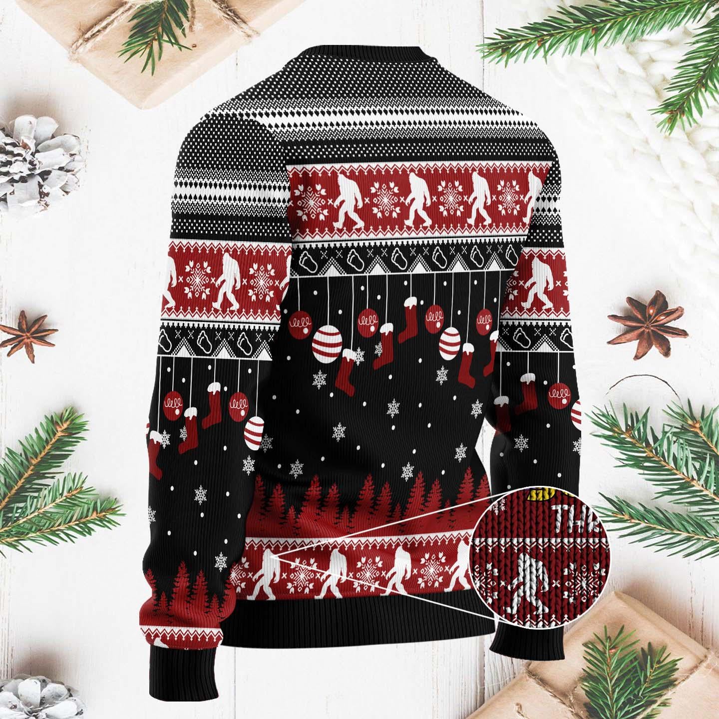 Believe In Bigfoot Christmas Ugly Sweatshirt - Funny Squatching Through The Snow Ugly Xmas Sweater - Holiday Pullover for Sasquatch Fans