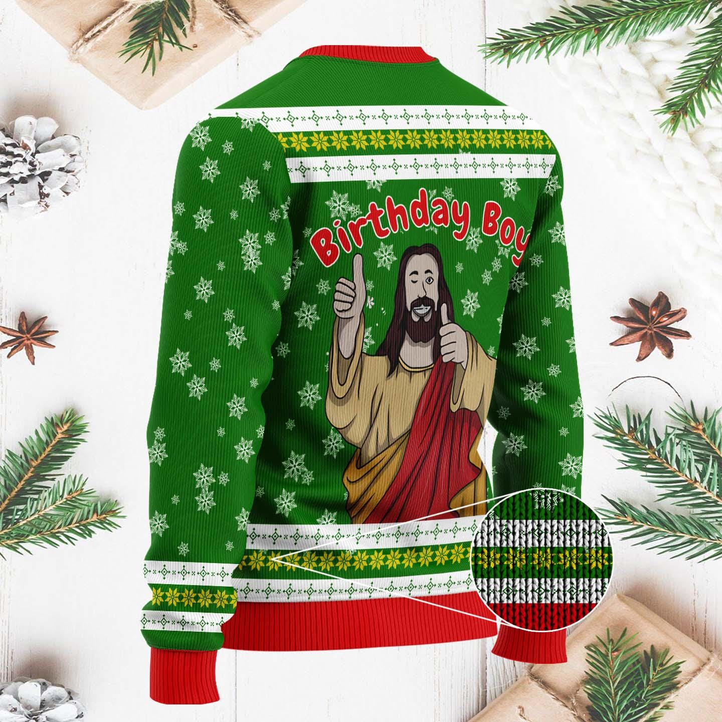 Birthday Boy Jesus Ugly Christmas Sweater - Funny Religious Holiday Knit - Festive Christmas Sweater for Men Women Celebration