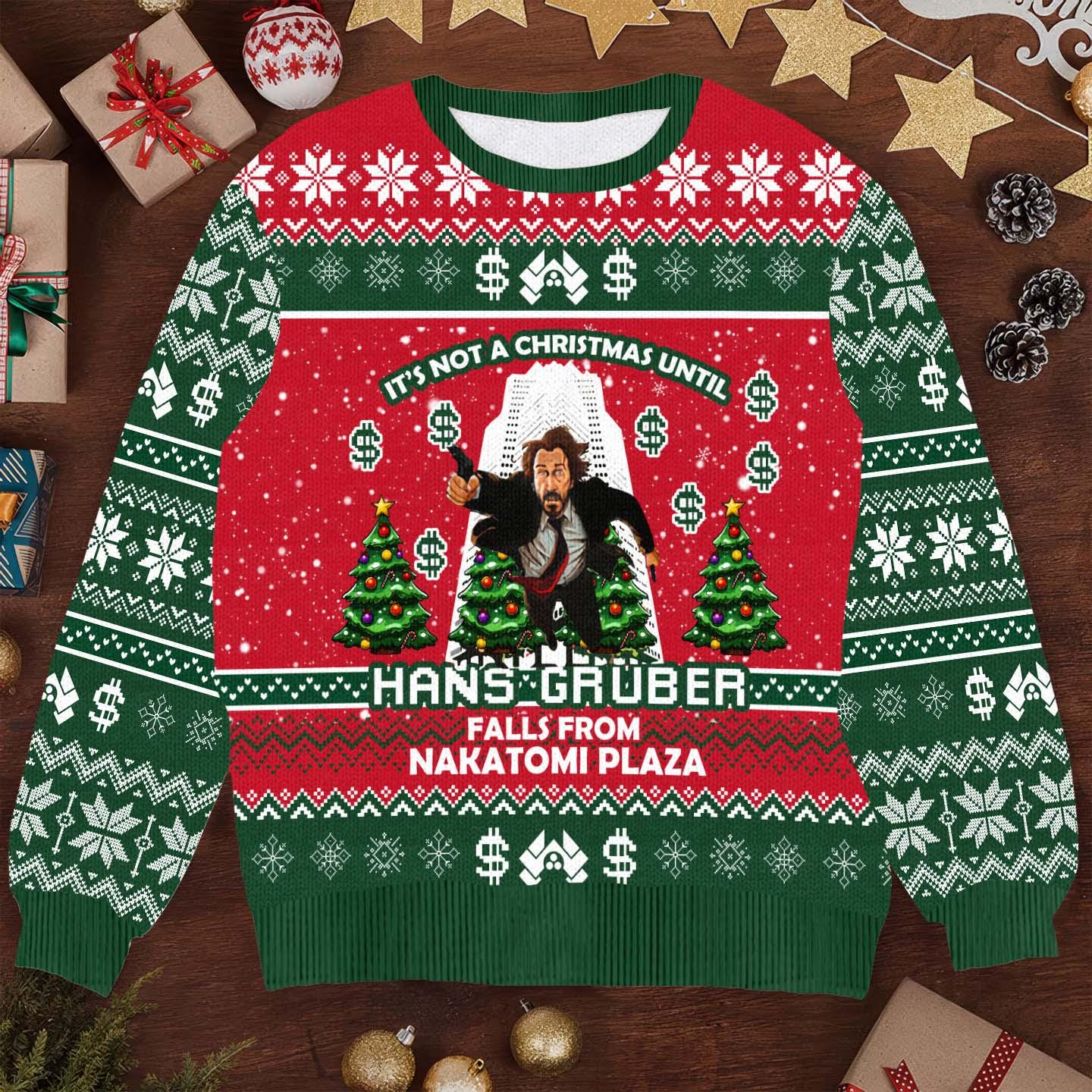 Not a Christmas Until Hans Gruber Falls Ugly Sweater - Funny Die Hard Holiday Knit - Festive Christmas Sweater for Movie Fans