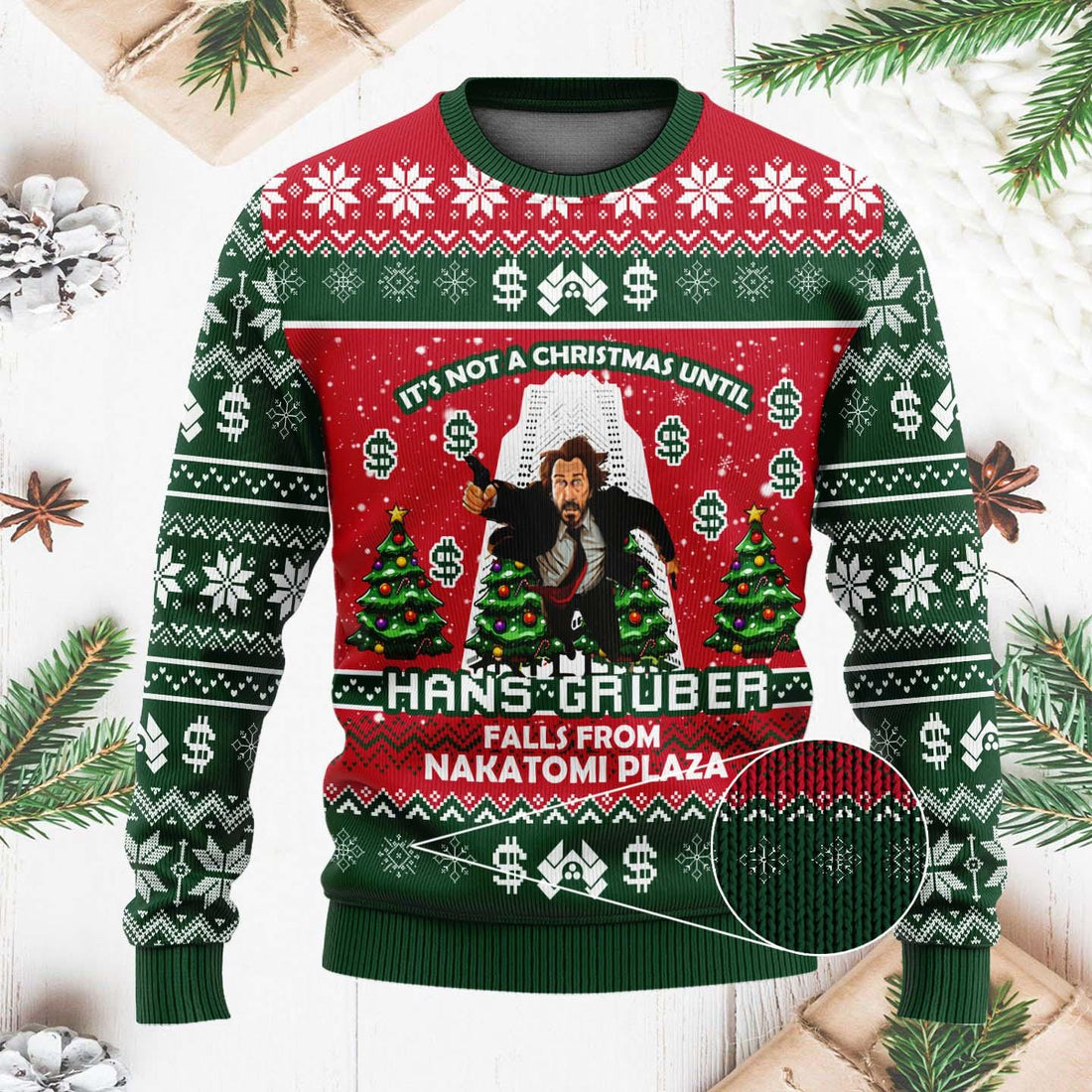 Not a Christmas Until Hans Gruber Falls Ugly Sweater - Funny Die Hard Holiday Knit - Festive Christmas Sweater for Movie Fans