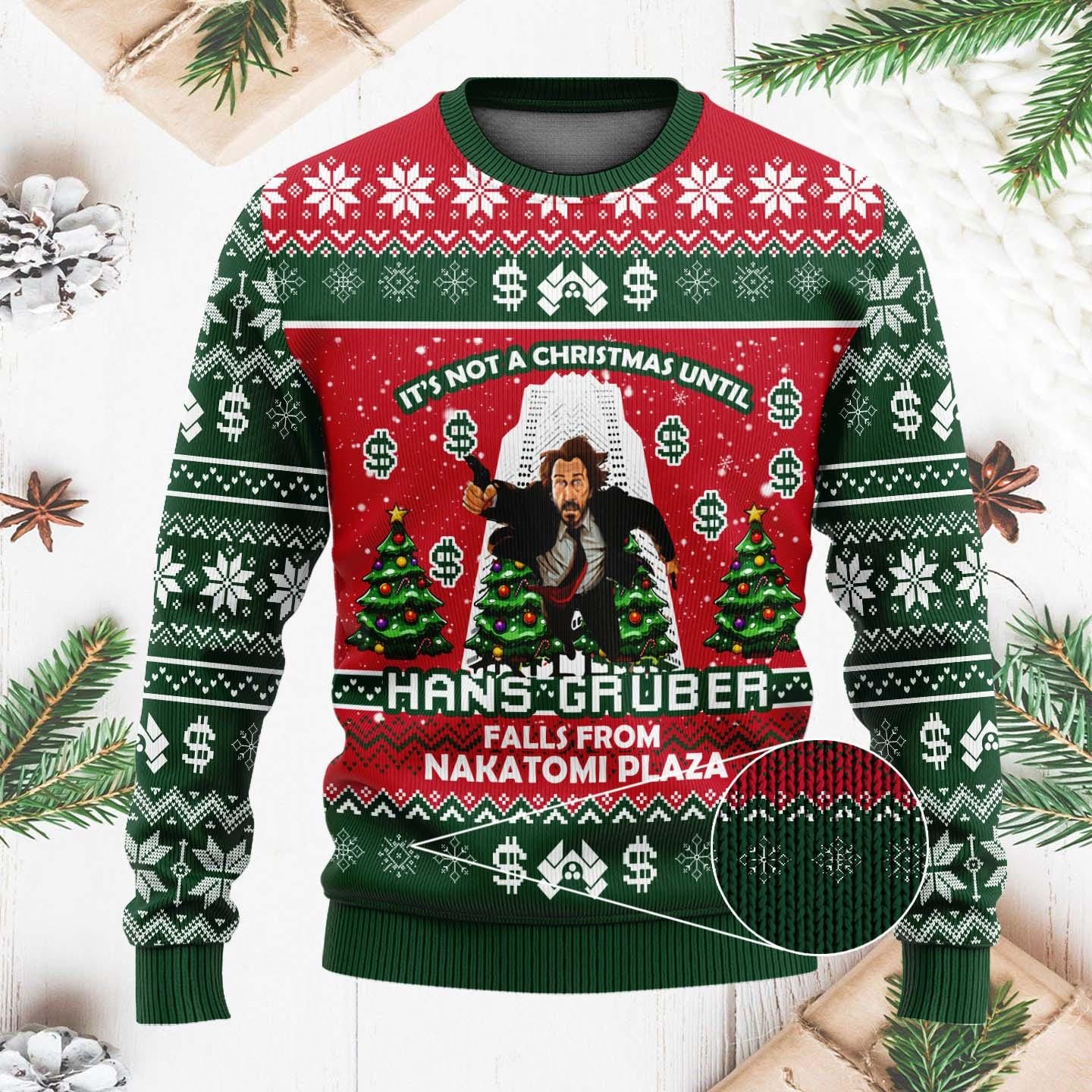 Not a Christmas Until Hans Gruber Falls Ugly Sweater - Funny Die Hard Holiday Knit - Festive Christmas Sweater for Movie Fans