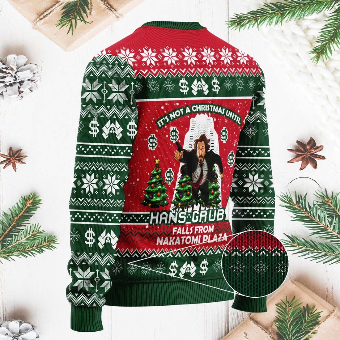 Not a Christmas Until Hans Gruber Falls Ugly Sweater - Funny Die Hard Holiday Knit - Festive Christmas Sweater for Movie Fans
