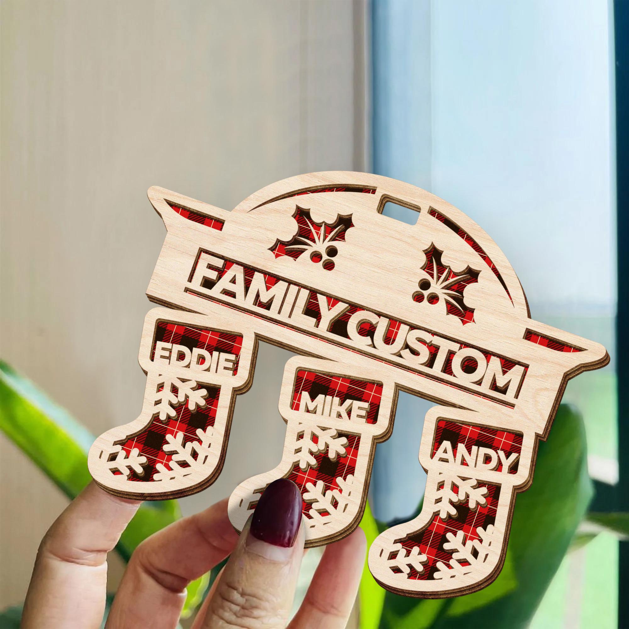 Personalized Wooden Stocking Christmas Ornaments with Names Family of 9 - Ornaments for Christmas Tree Decorations