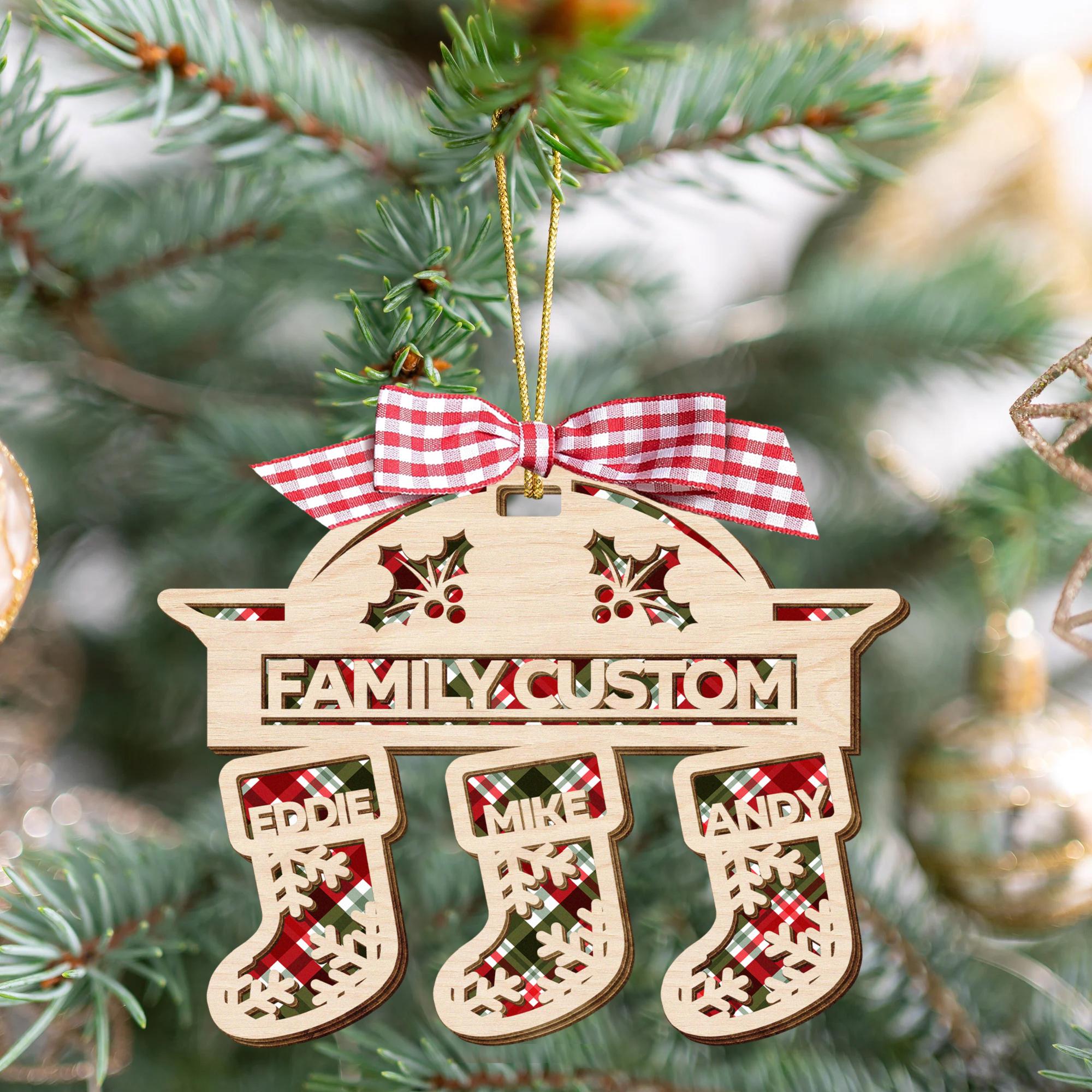 Personalized Wooden Stocking Christmas Ornaments with Names Family of 9 - Ornaments for Christmas Tree Decorations