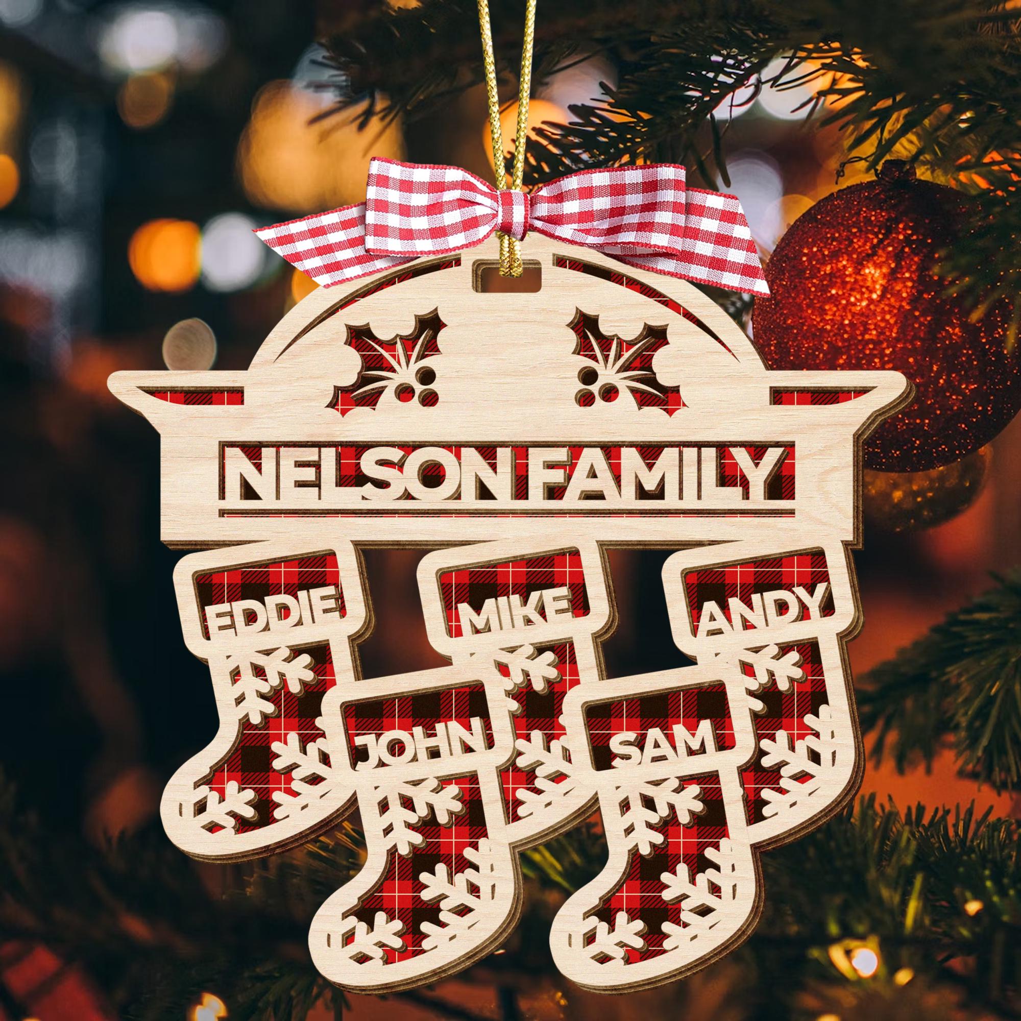 Personalized Wooden Stocking Christmas Ornaments with Names Family of 9 - Ornaments for Christmas Tree Decorations