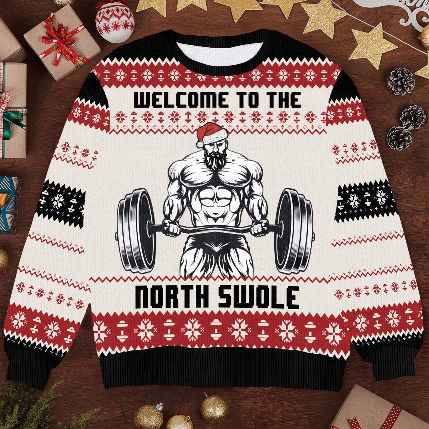 Welcome to the North Swole Ugly Christmas Sweater - Funny Fitness Holiday - Perfect Gift for Gym Lovers