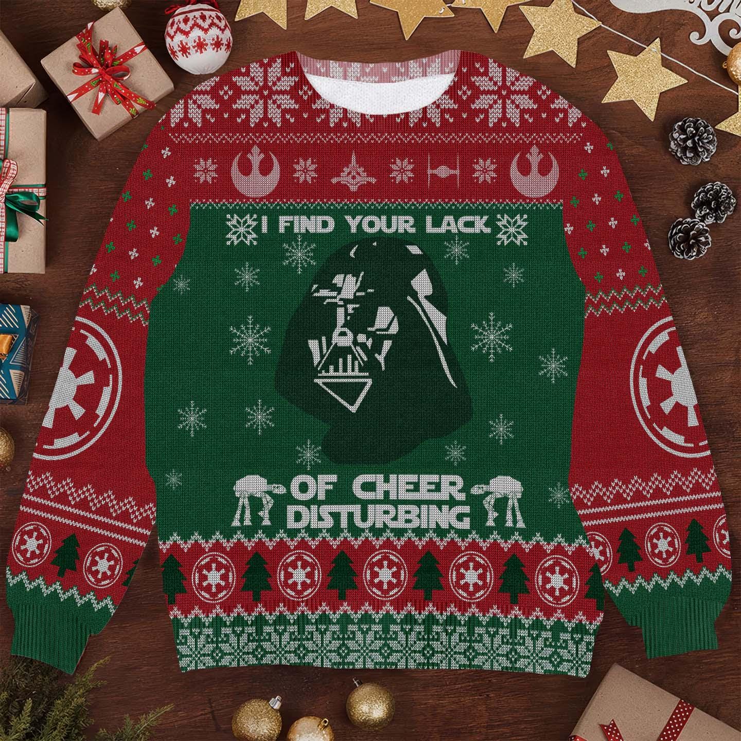Funny Star Wars Ugly Christmas Sweater - Darth Vader Holiday Knit with "Lack of Cheer" Quote