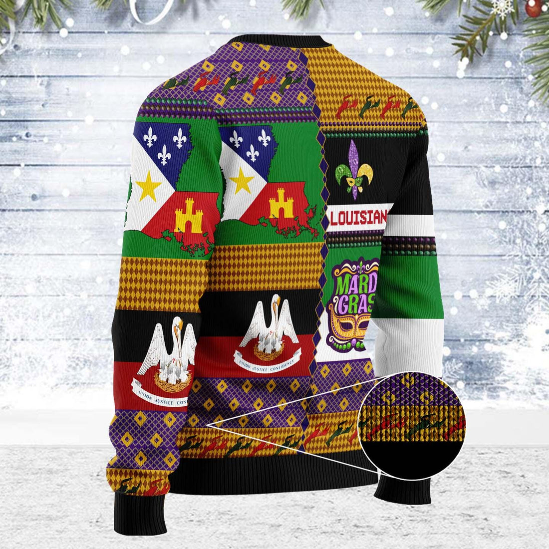 Louisiana Mardi Gras Ugly Christmas Sweater  Festive Southern Heritage Knit