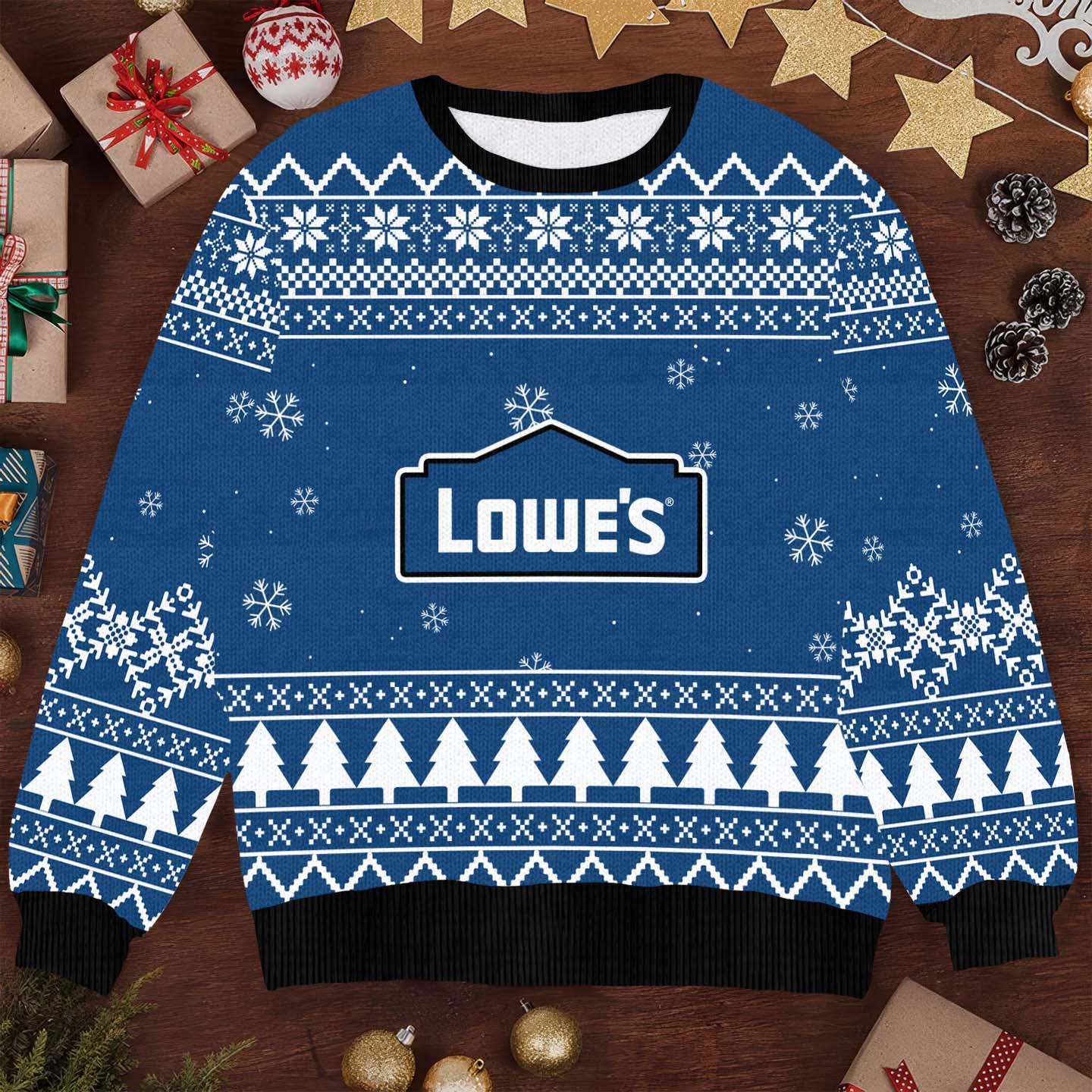 Custom Lowes Ugly Christmas Sweater, Funny Holiday Pullover, Snowflake Winter Knit Top, Lowe's Employee Gift, Custom Xmas Party Sweater