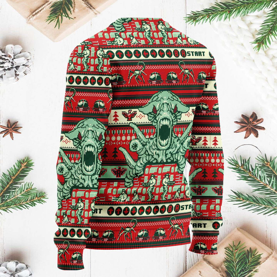 Contra Ugly Christmas Sweater - Retro Gamer Holiday Cheer, Pixel Art Design, Alien Boss, Festive Xmas Game Apparel