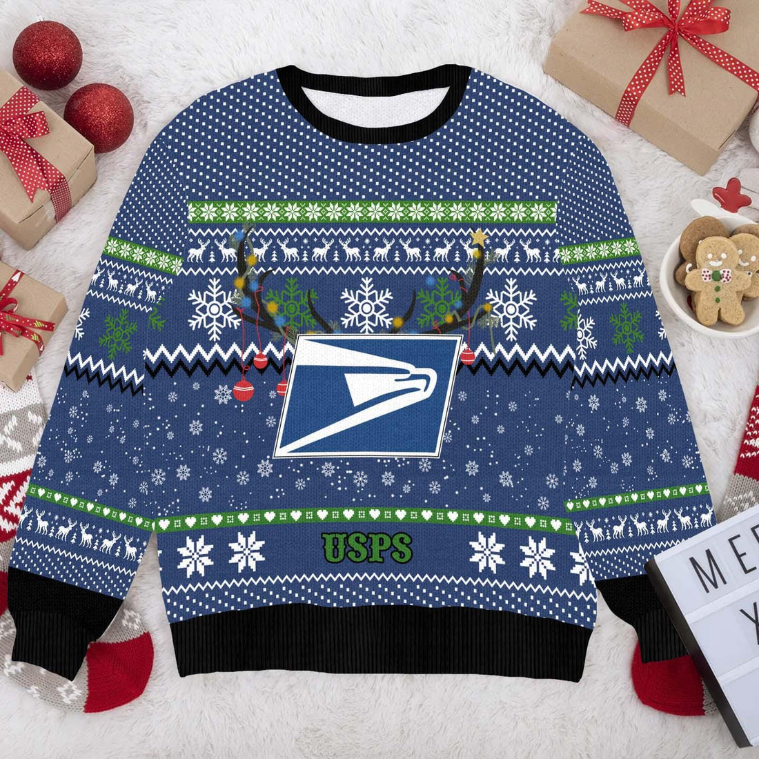 USPS Ugly Sweater Shipping the Season in Style, Funny Postal Worker Xmas Sweater, Shipping Christmas Sweater for Postal Employees