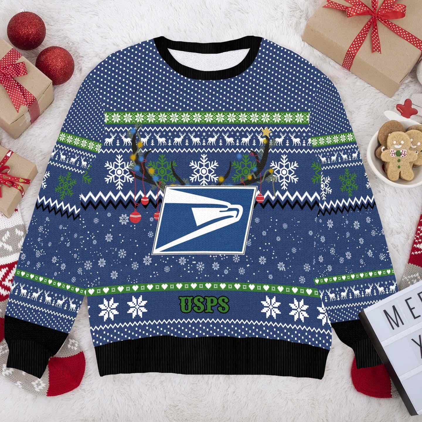 USPS Ugly Sweater Shipping the Season in Style, Funny Postal Worker Xmas Sweater, Shipping Christmas Sweater for Postal Employees