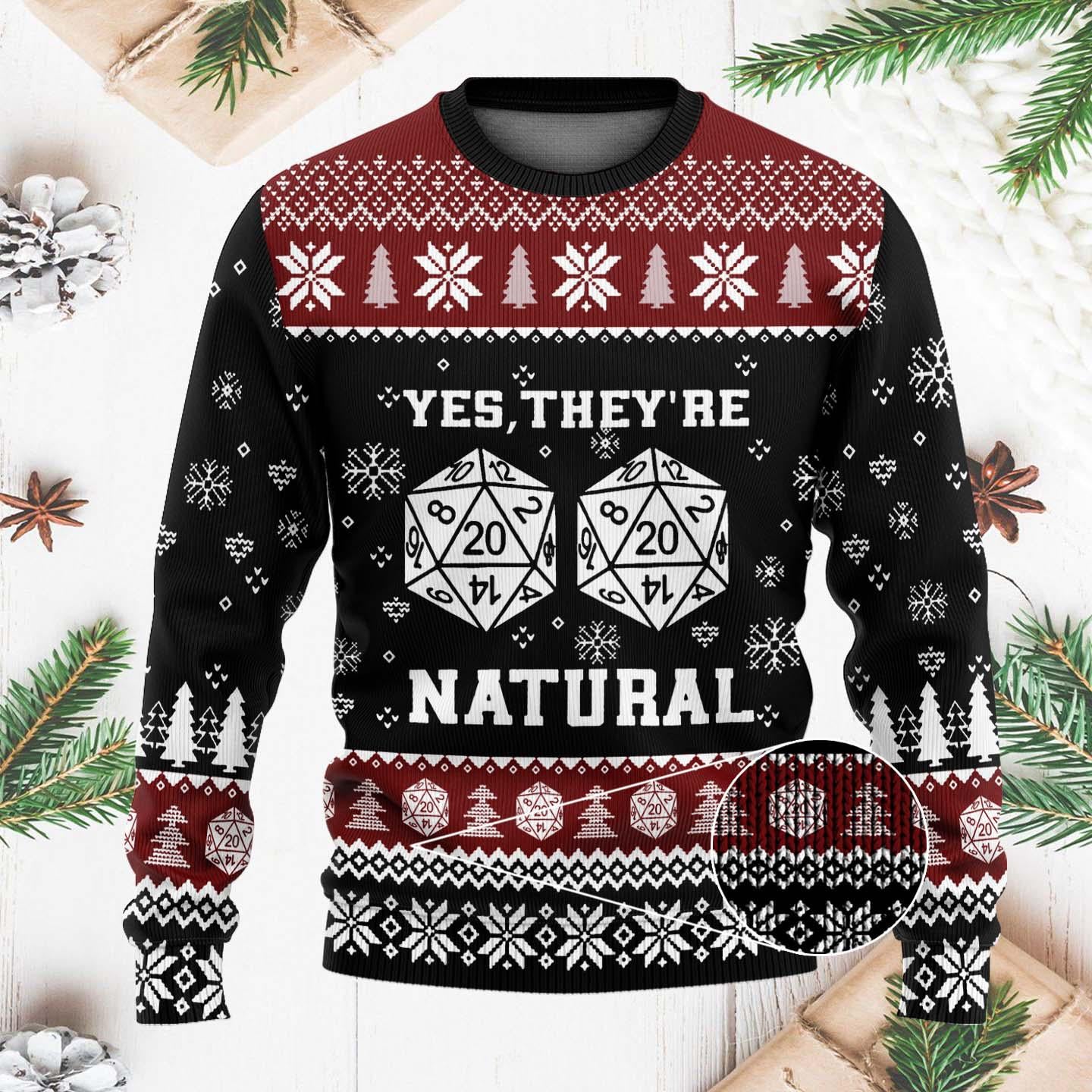 Yes They're Natural DnD Ugly Christmas Sweater, Funny Dungeons & Dragons Xmas Sweater, Geeky Christmas Sweater for Gamers