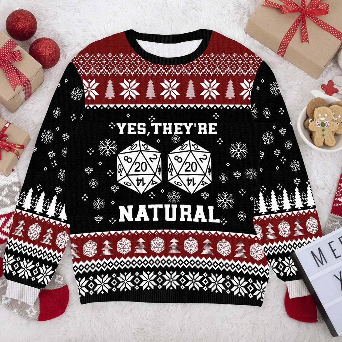 Yes They're Natural DnD Ugly Christmas Sweater, Funny Dungeons & Dragons Xmas Sweater, Geeky Christmas Sweater for Gamers