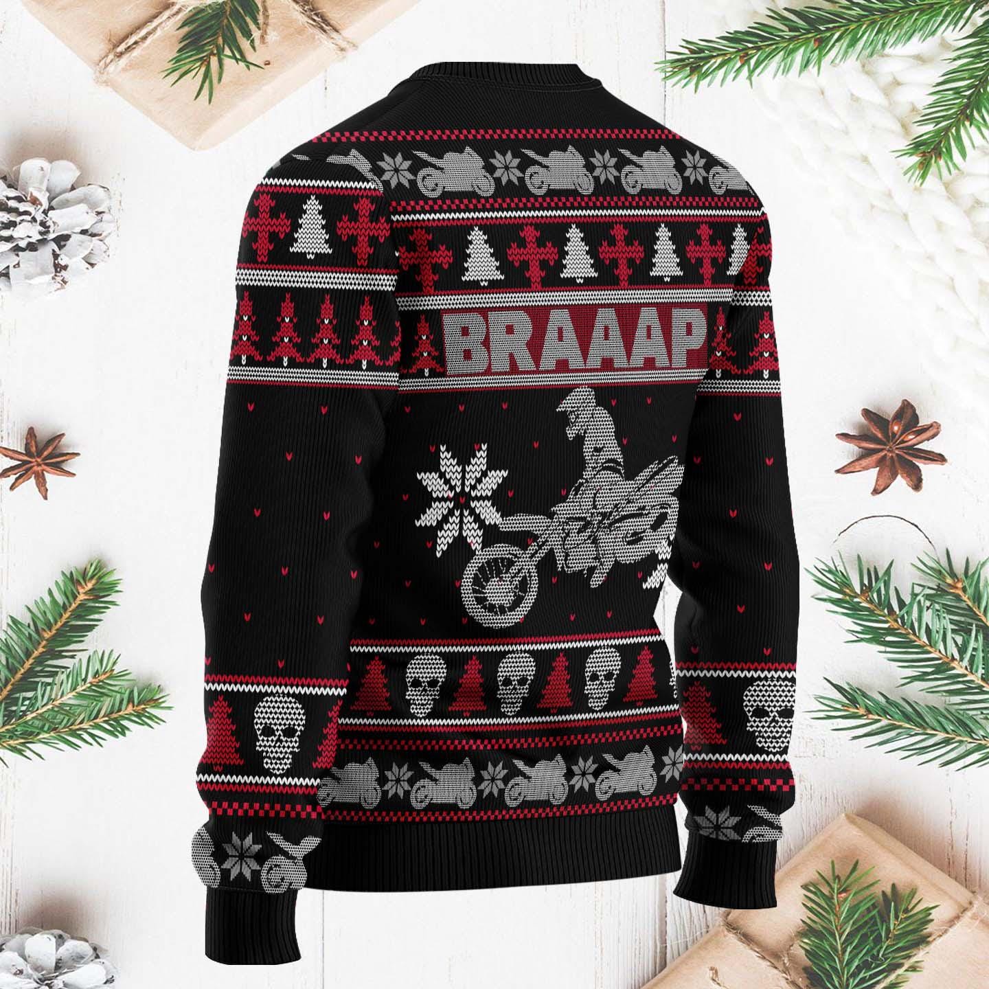 3D Braaap Dirt Bike Christmas Ugly Sweater, Funny Dirt Bike Xmas Sweater, Holiday Motorcycle Sweater, Xmas Sweater for Bikers