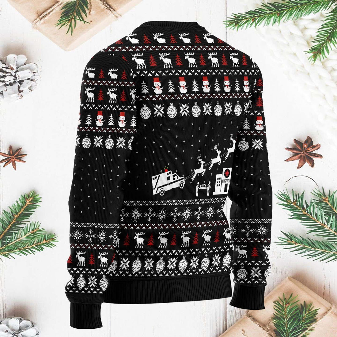 Paramedic Hospital Ambulance Ugly Sweater, Funny Emergency Medical Xmas Sweater, Ambulance Christmas Sweater for First Responders