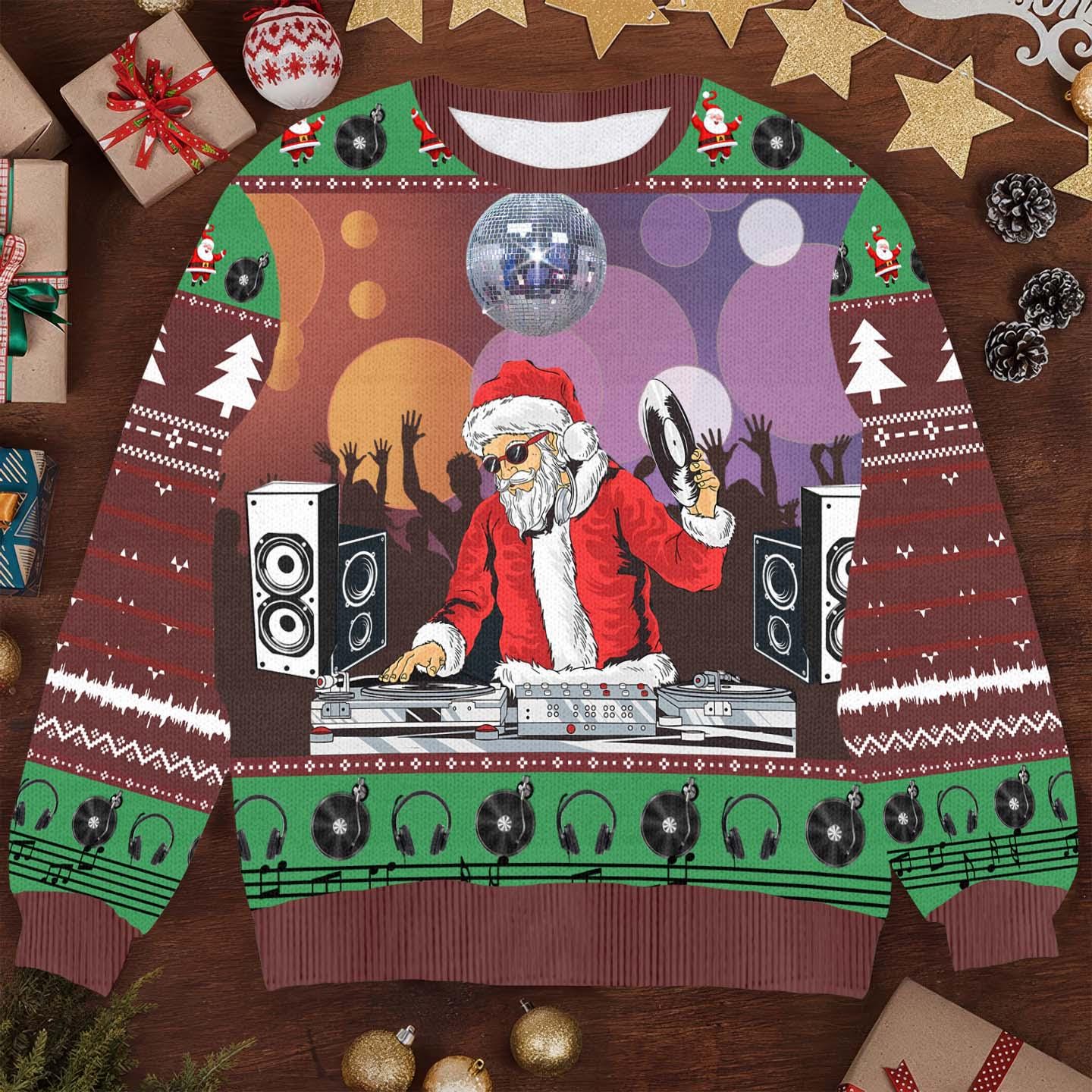 DJ Santa Christmas Ugly Sweater, Funny Santa DJ Xmas Sweater, Festive Christmas Sweater for Music Lovers