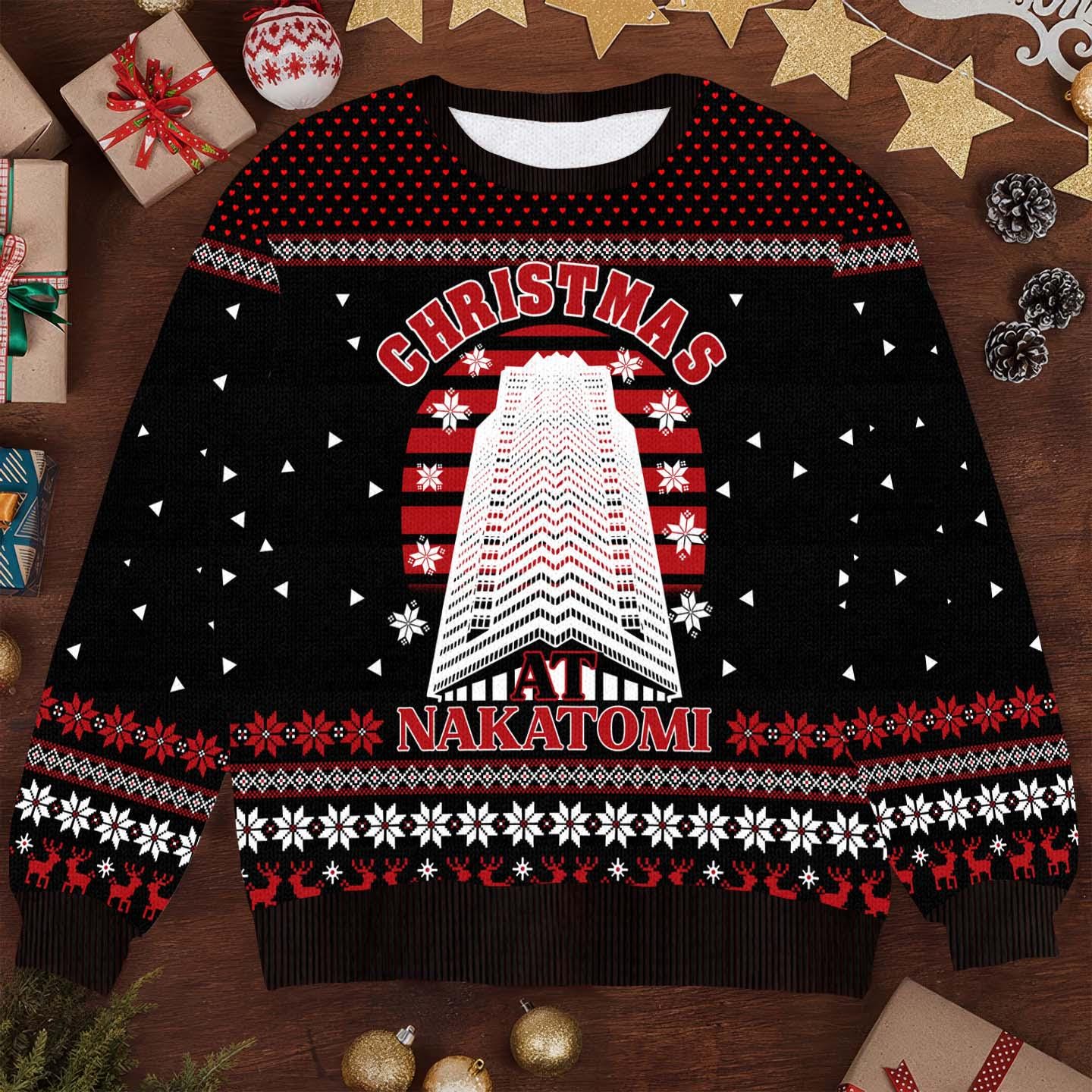 Christmas At Nakatomi Plaza Ugly Christmas Sweater, Funny Die Hard Xmas Sweater, Holiday Nakatomi Plaza Sweater